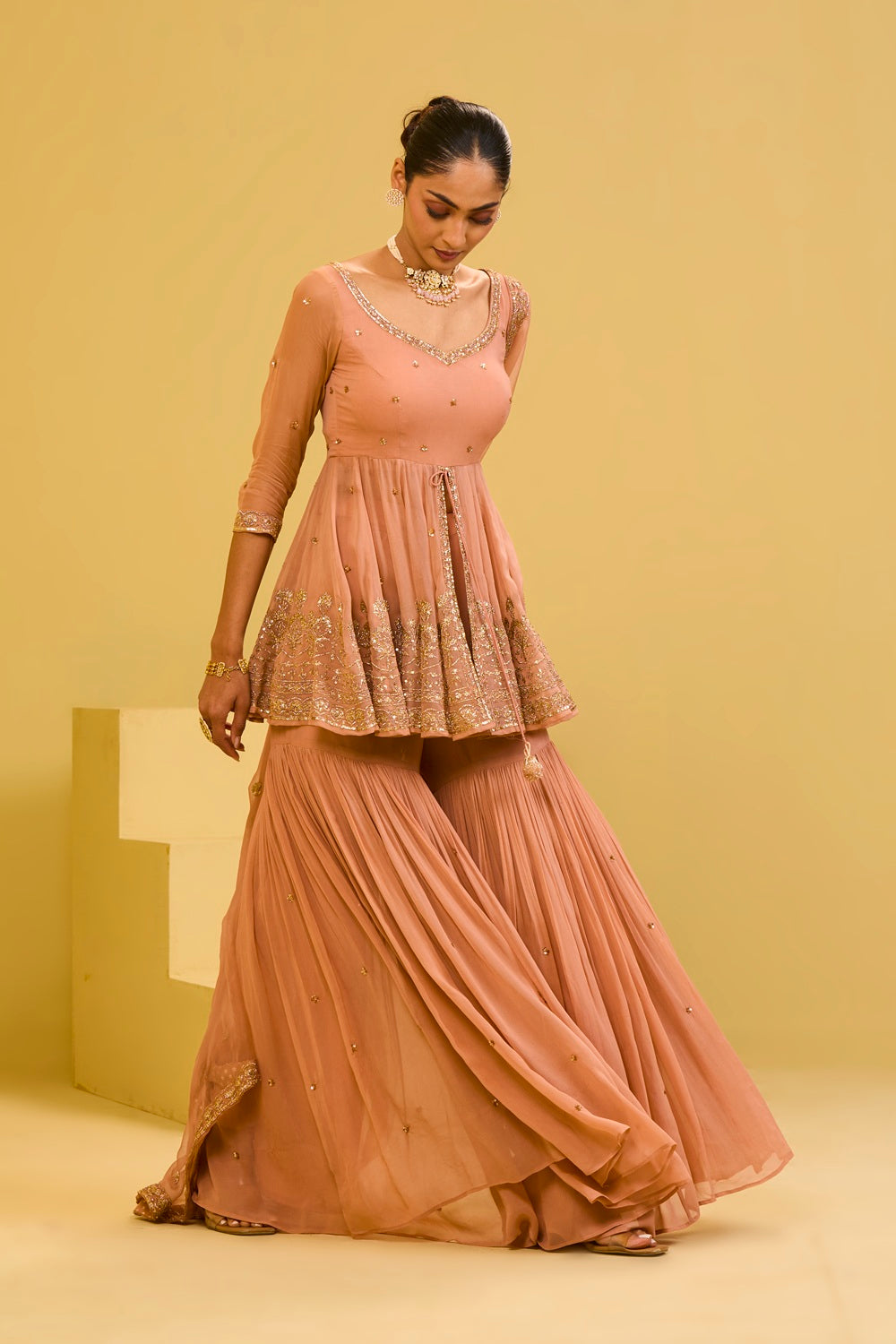 Peach Front Cut Peplum Set