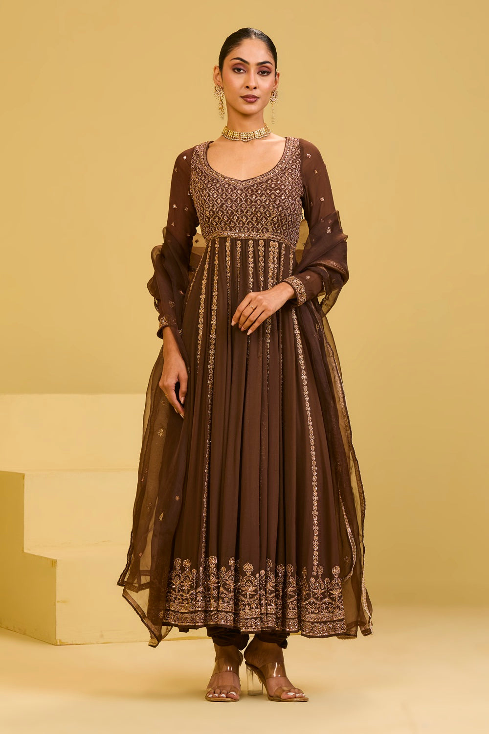 Brown Anarkali Set