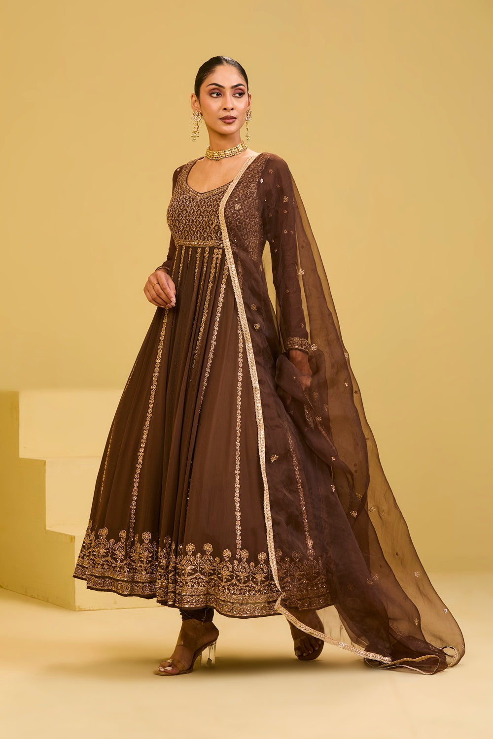 Brown Anarkali Set