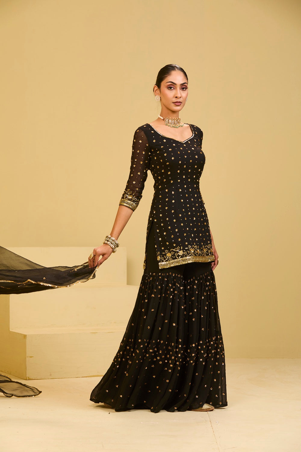 Black Sharara Set