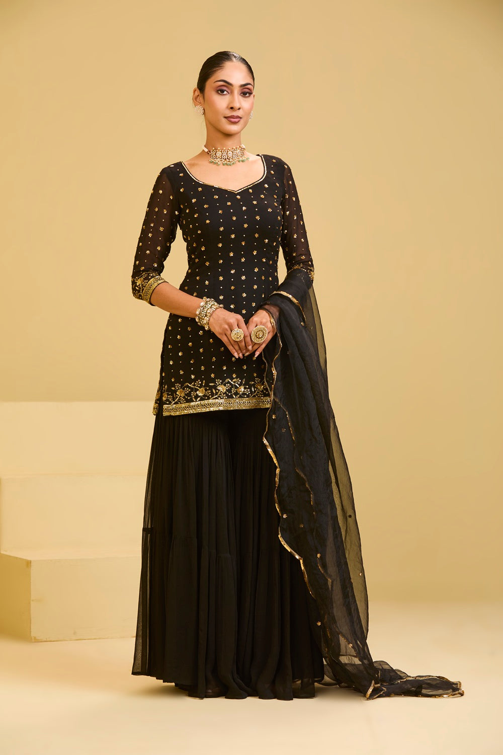 Black Sharara Set