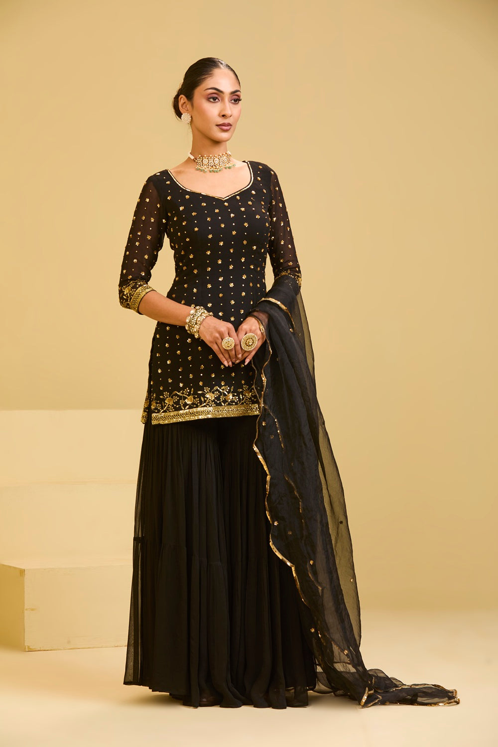 Black Sharara Set