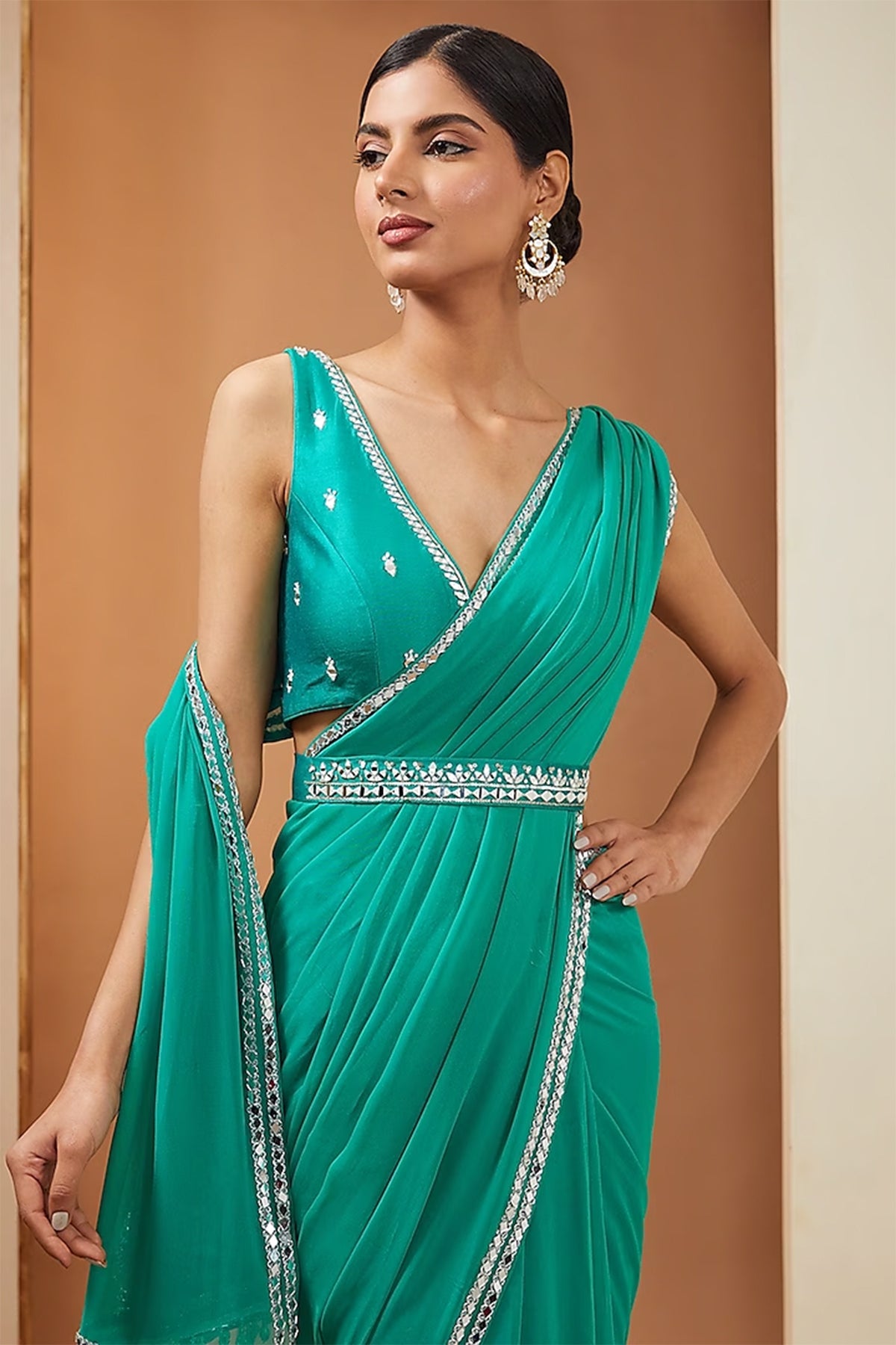 teal georgette saree