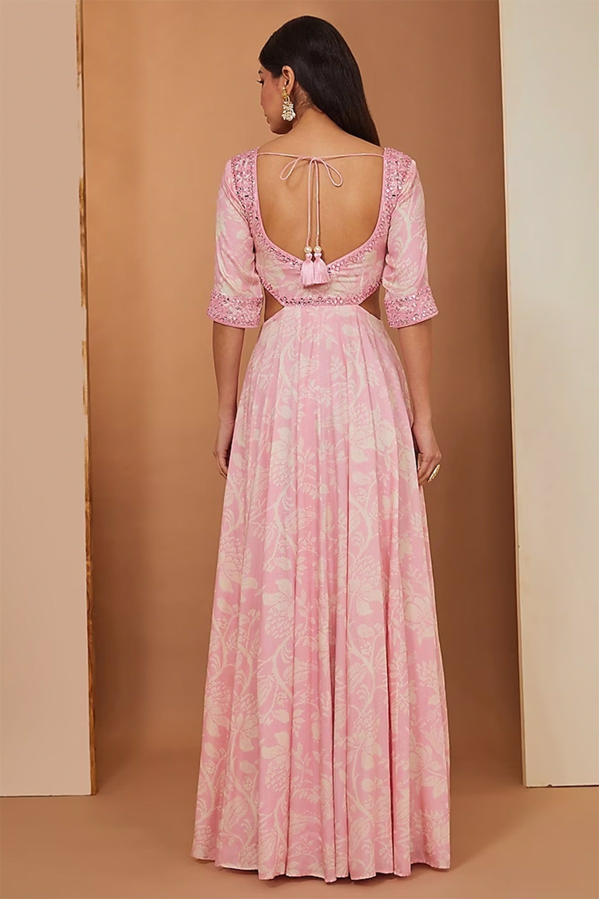 pink printed anarkali