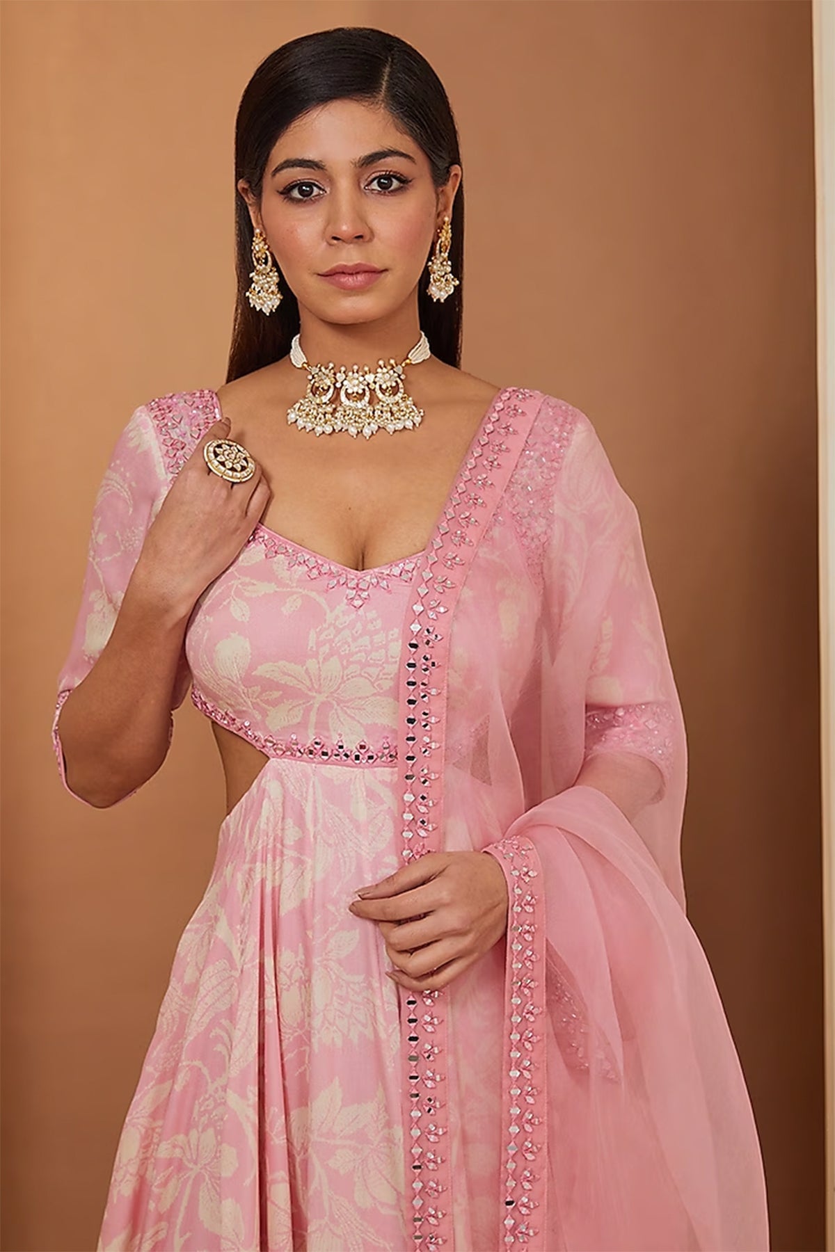 pink printed anarkali