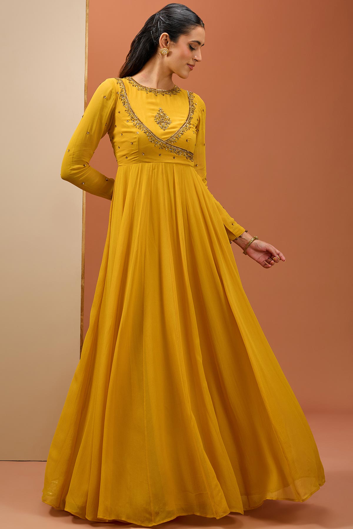 Mustard Anrakali Set