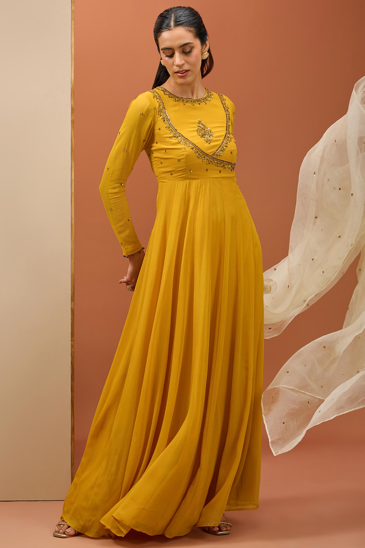 Mustard Anrakali Set