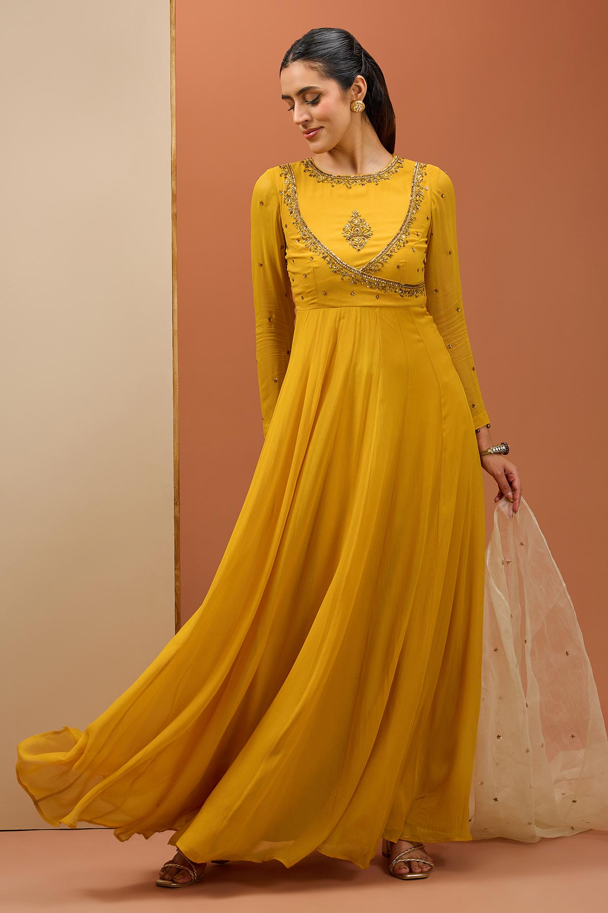 Mustard Anrakali Set