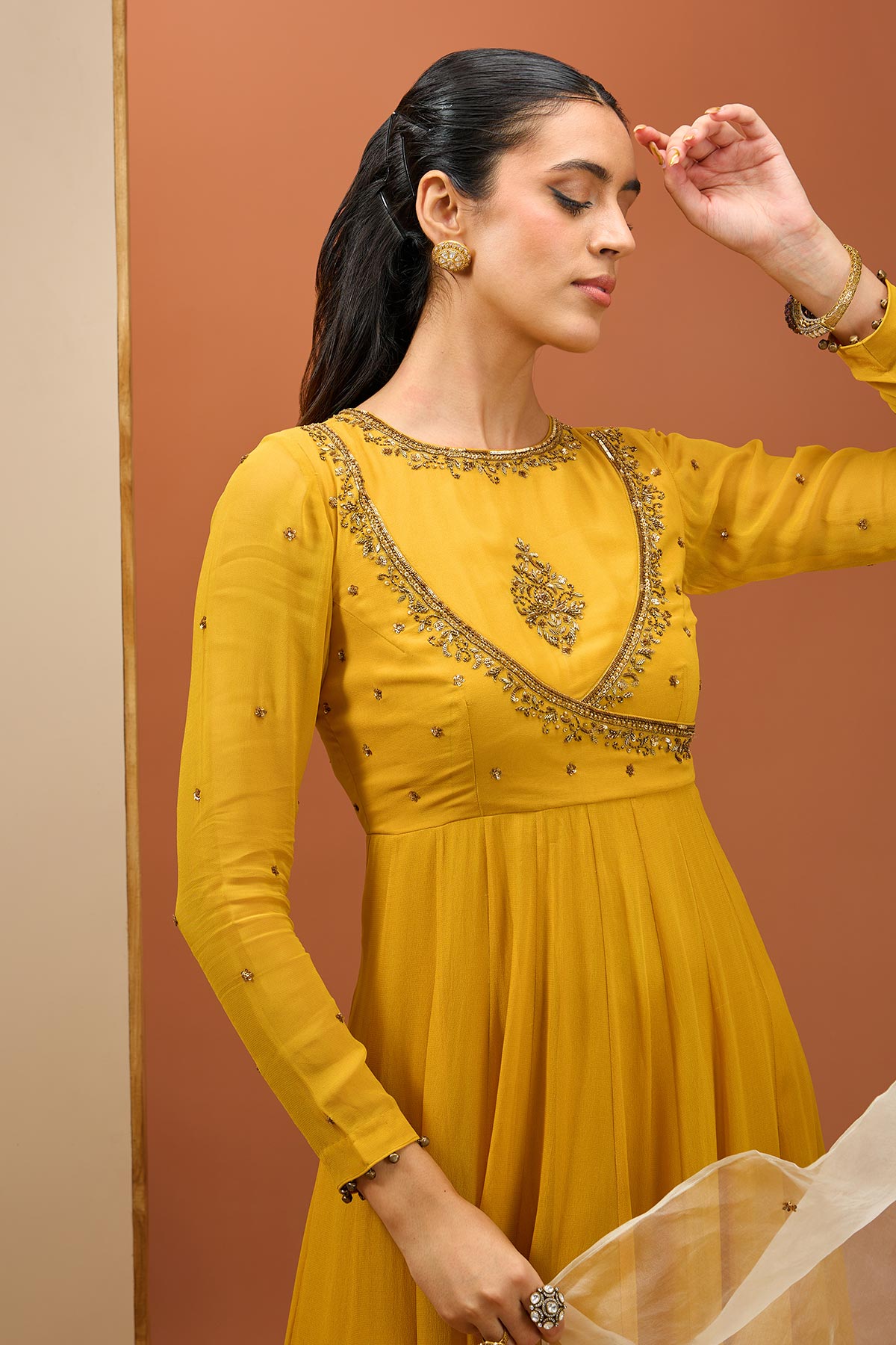 Mustard Anrakali Set