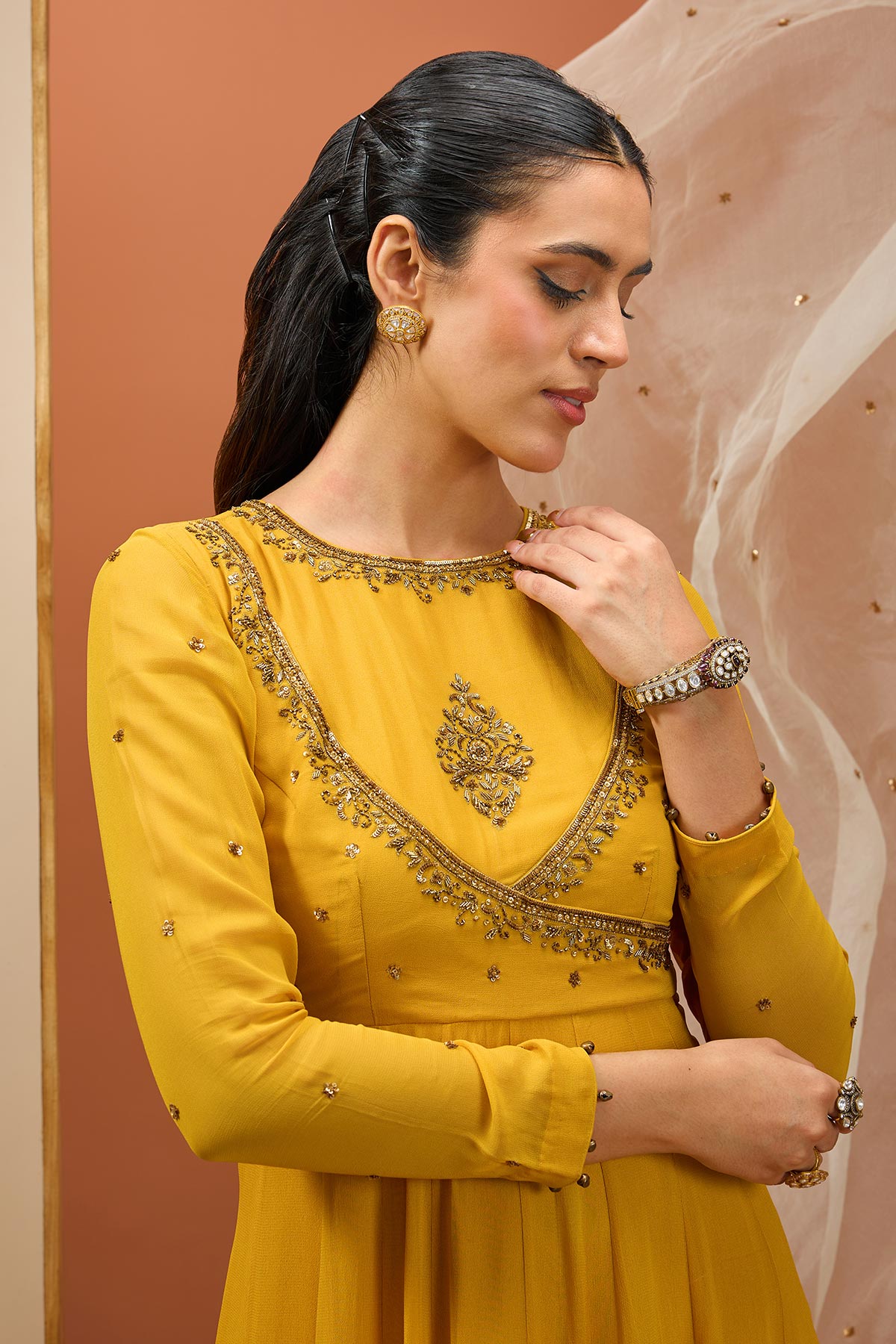 Mustard Anrakali Set