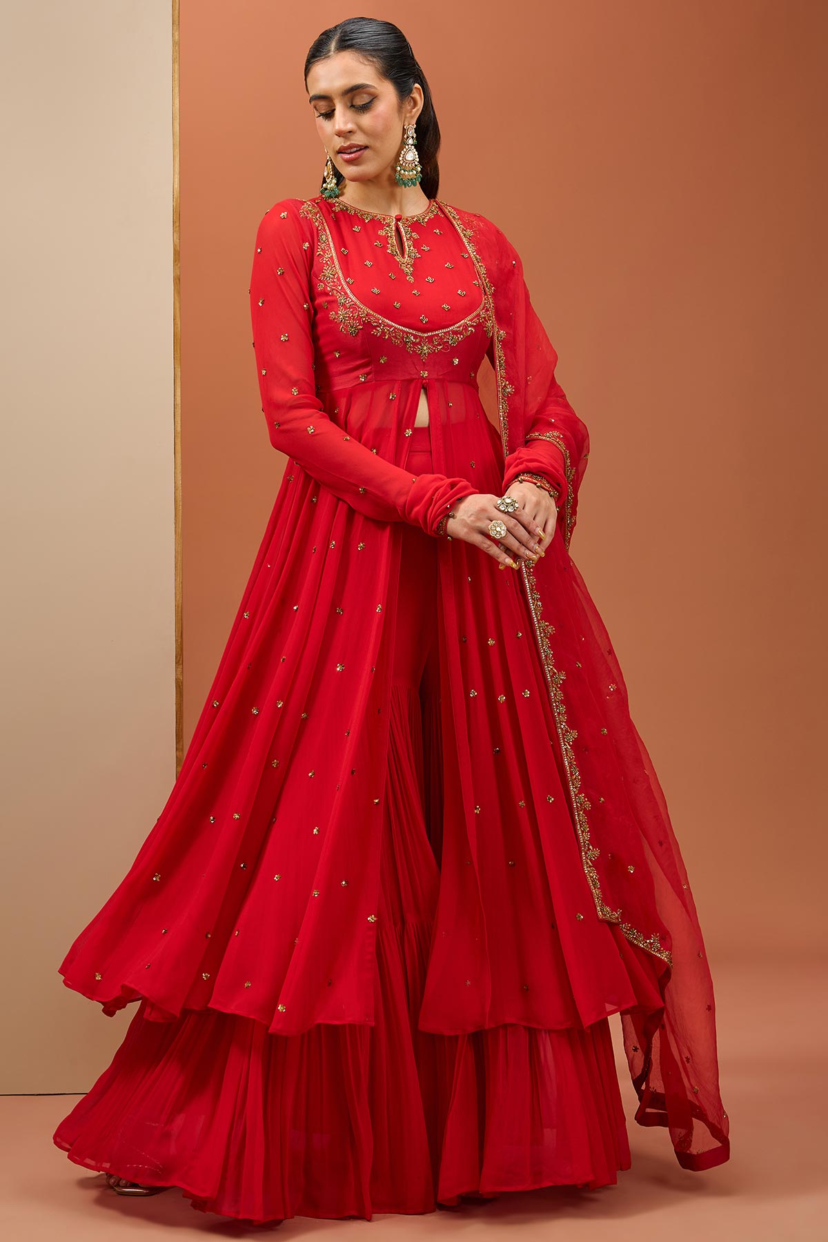 Red Anarkali Set