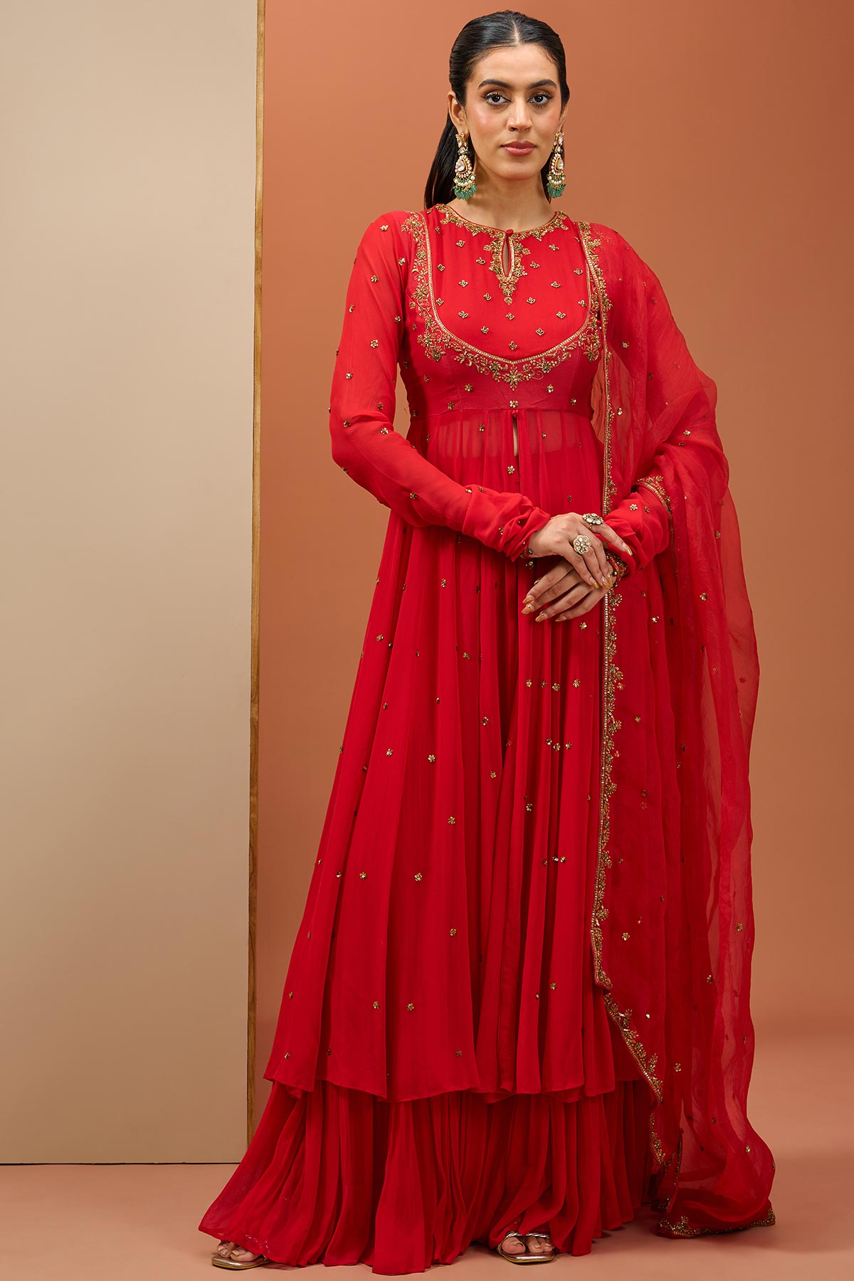 Red Anarkali Set