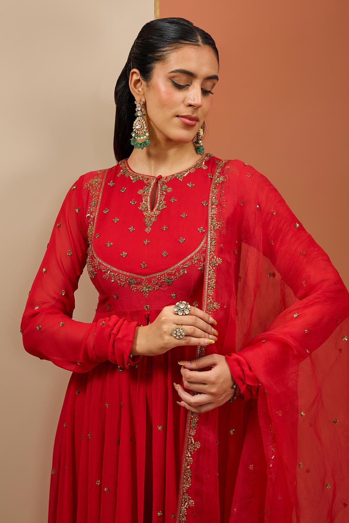 Red Anarkali Set