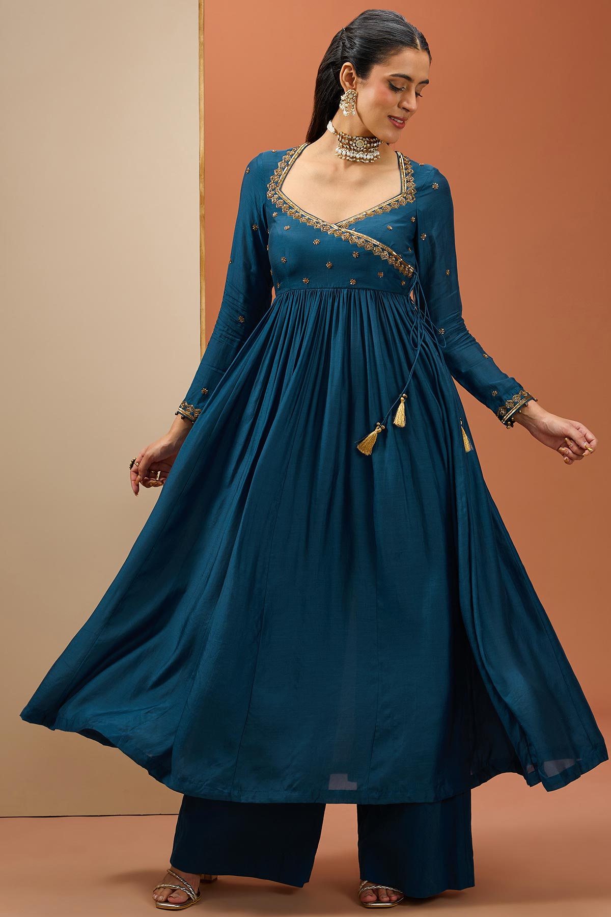 Blue Angrakha Anarkali Set