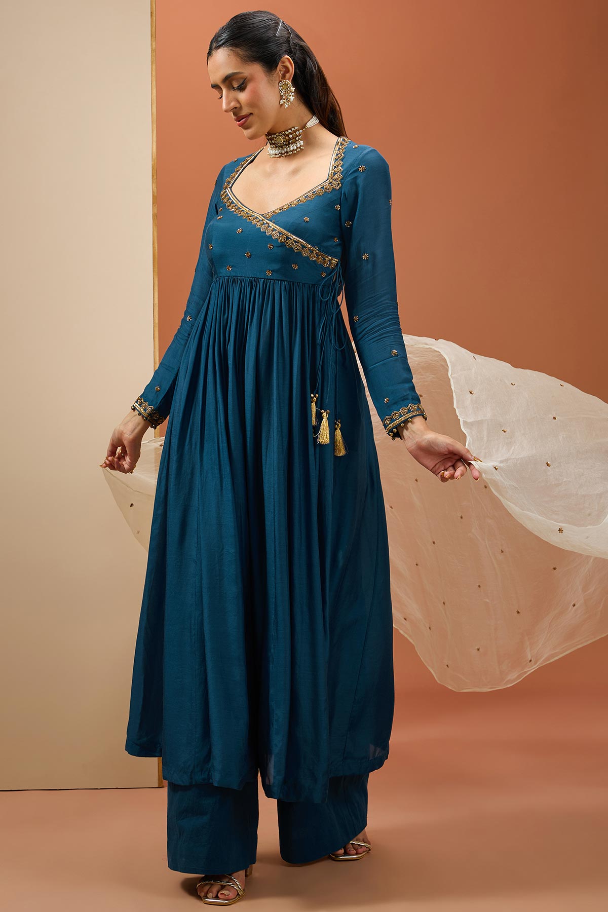 Blue Angrakha Anarkali Set