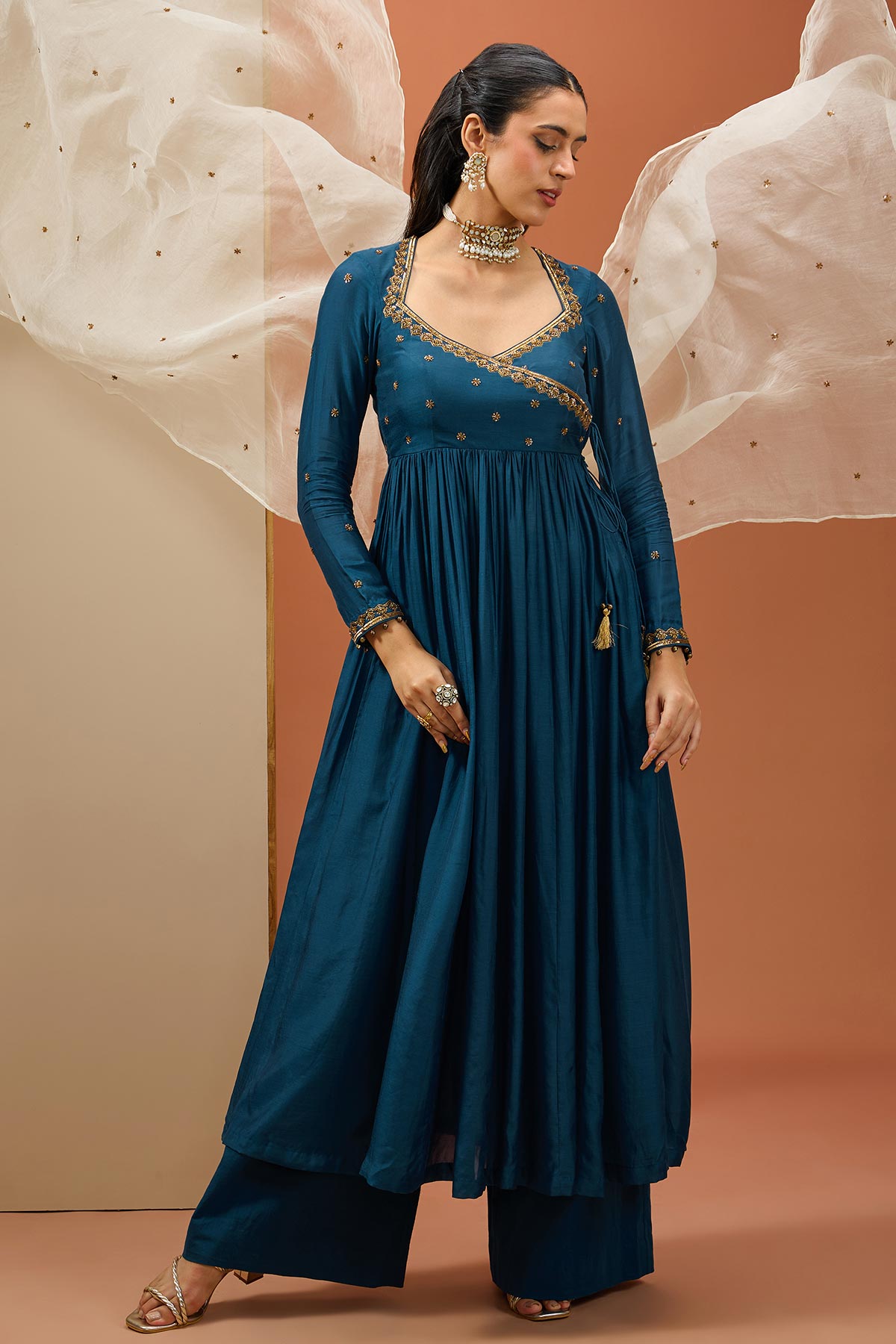 Blue Angrakha Anarkali Set