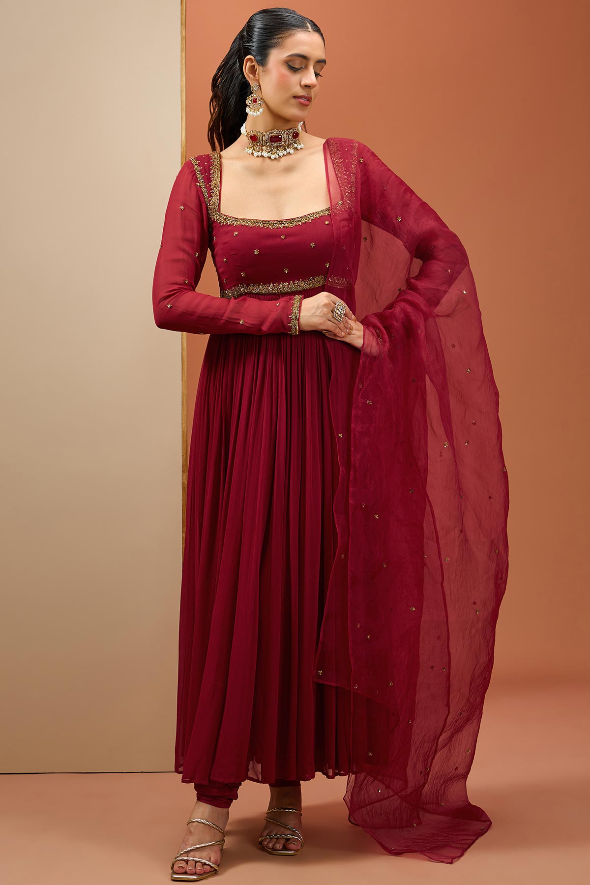 Mehroon Anarkali Set