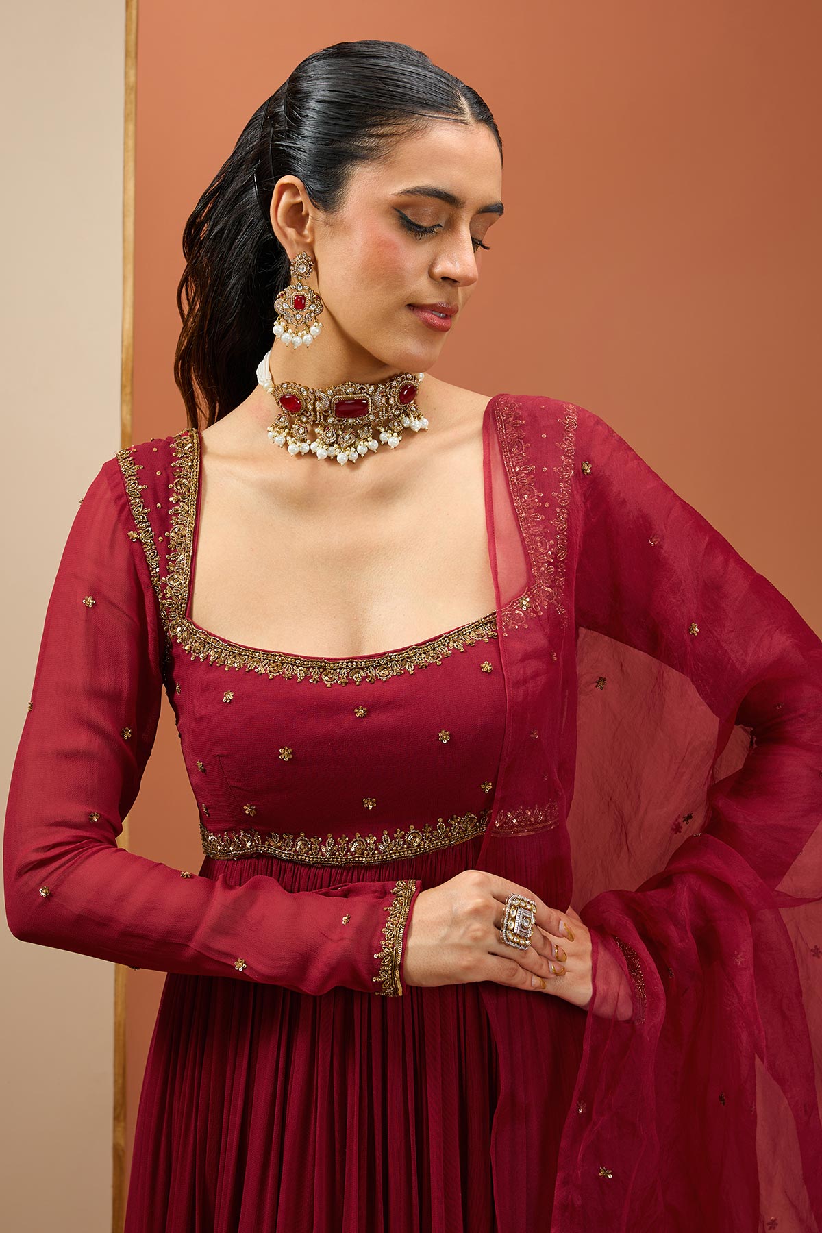 Mehroon Anarkali Set