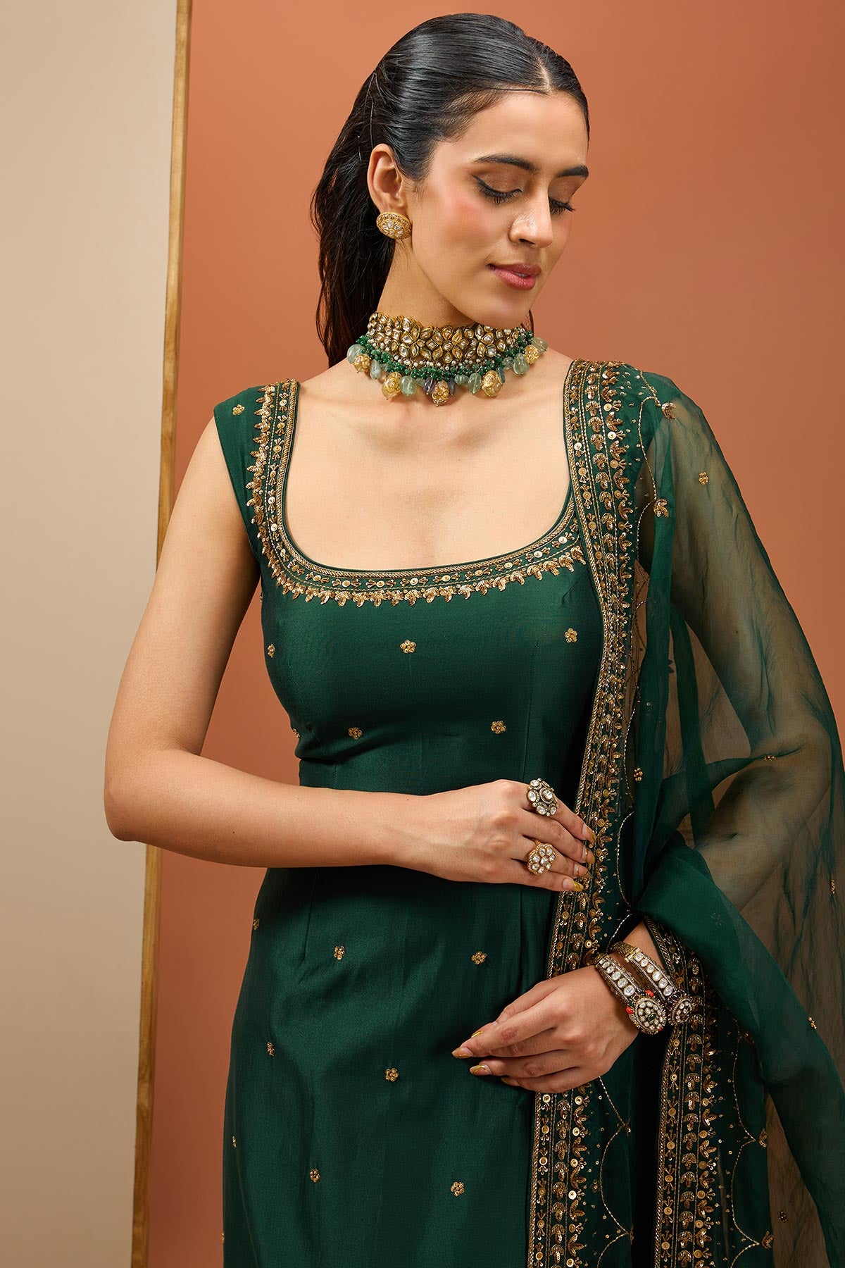 Emerald Green Long Kurta Set