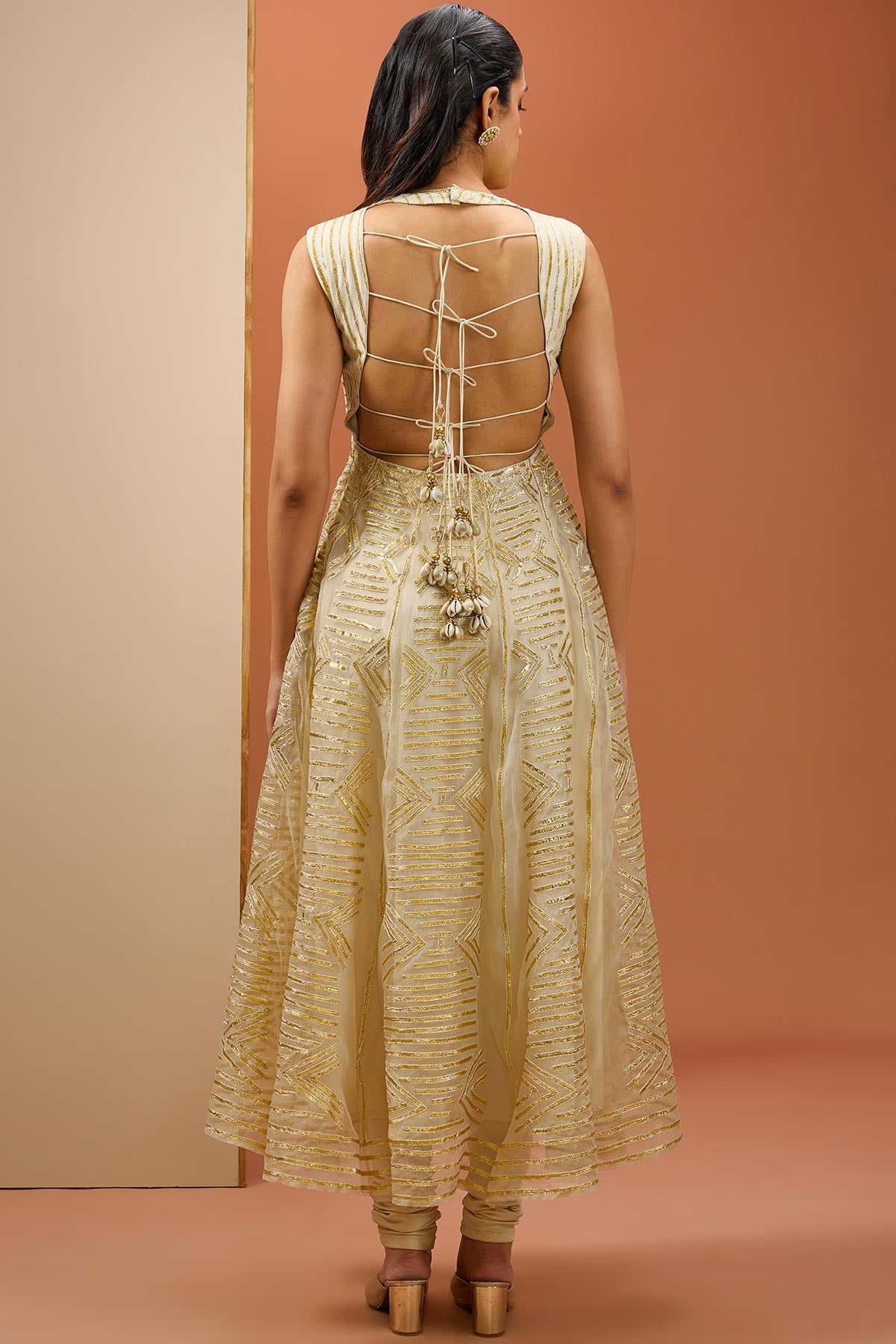 Offwhite Golden Lasses Anarkali set