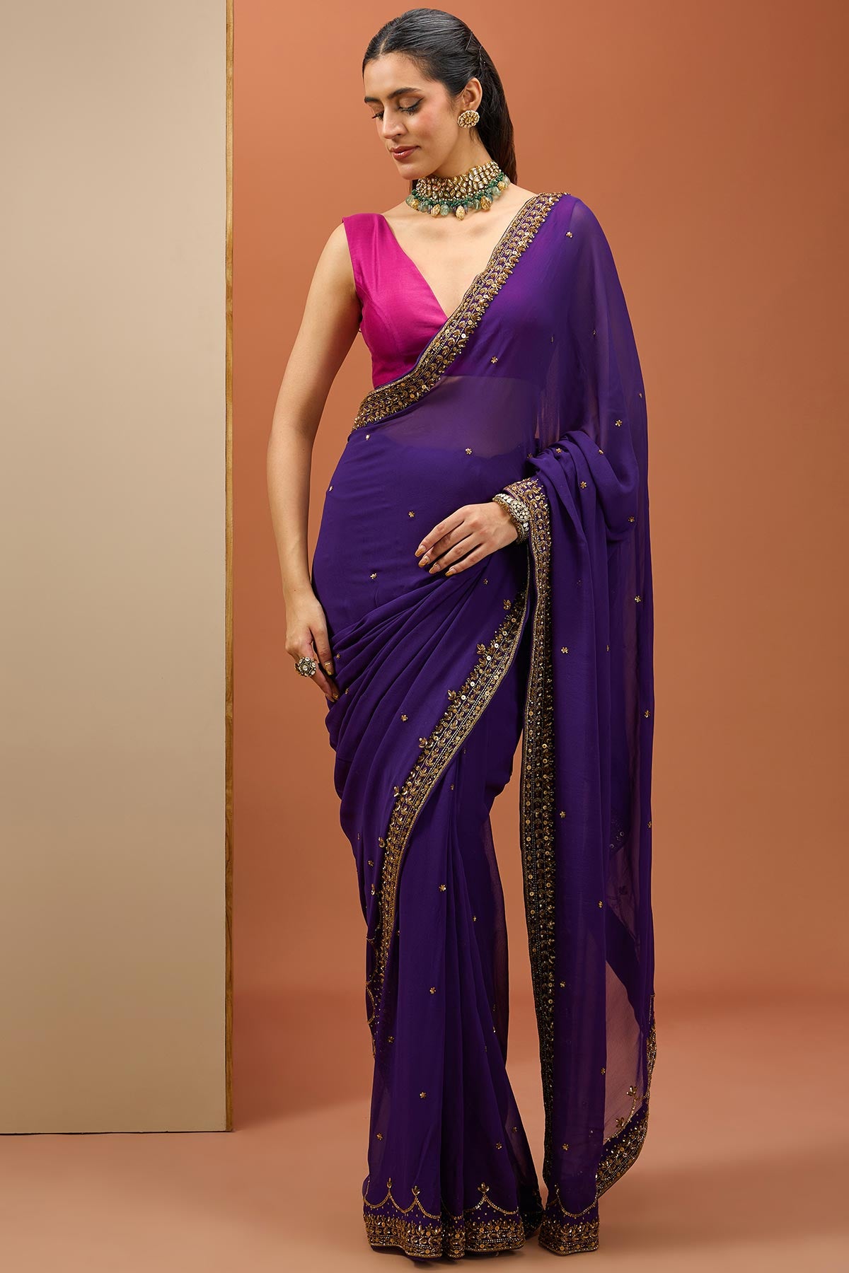 Deep Purple Saree Set