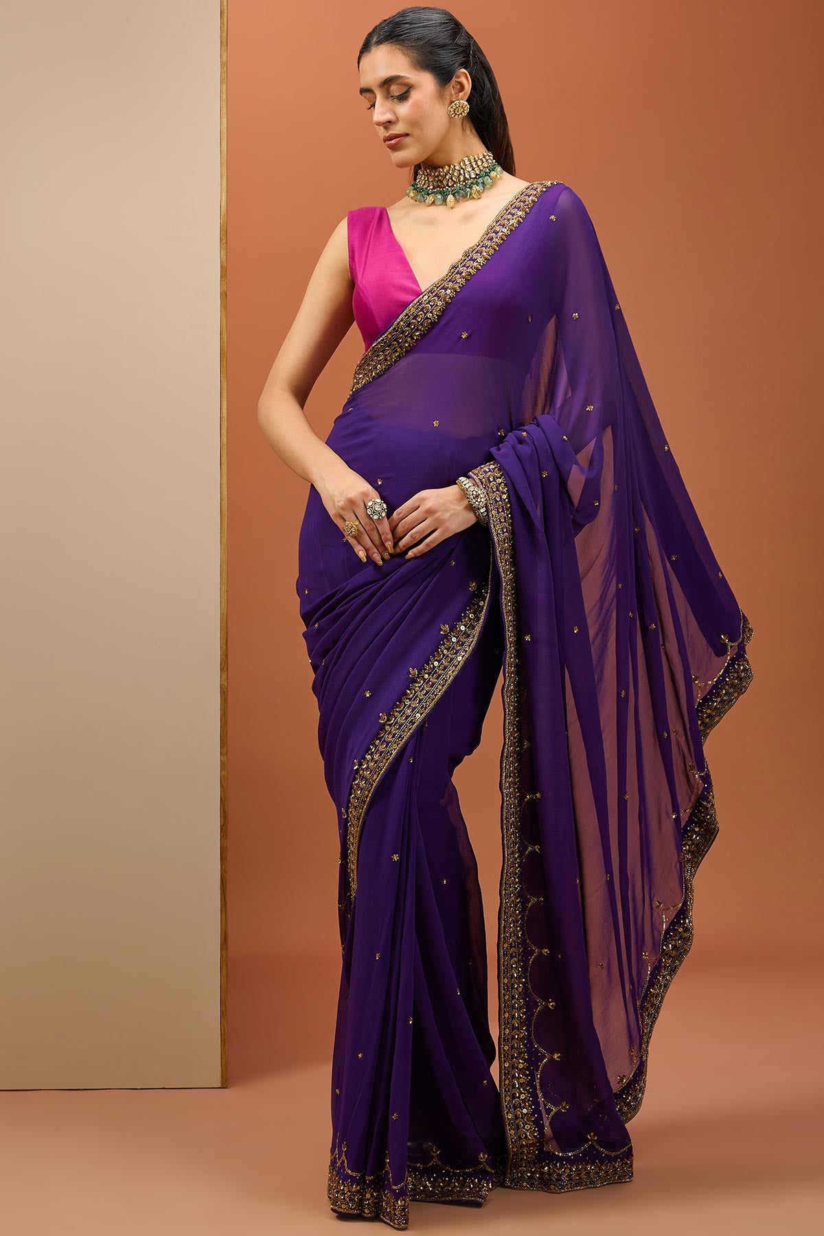 Deep Purple Saree Set