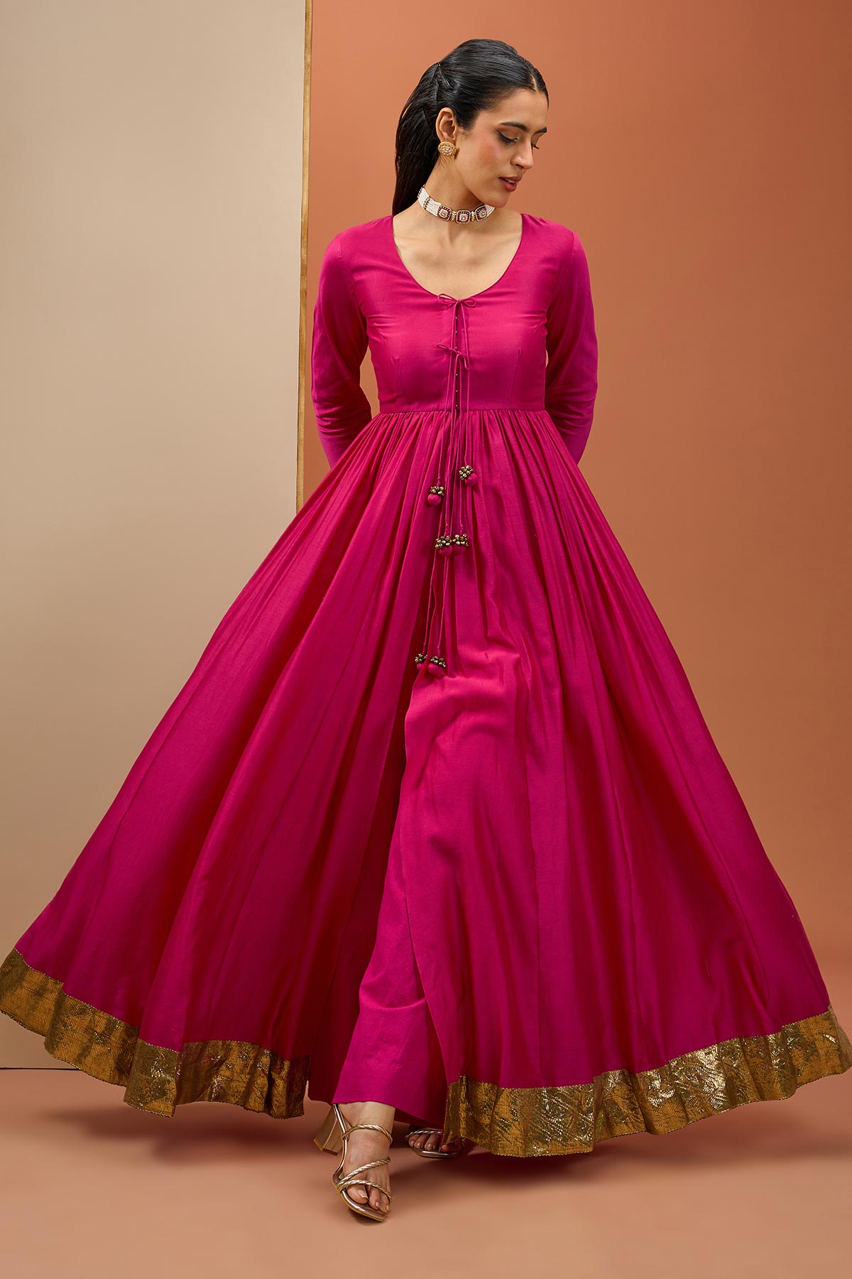 Hot Pink Lampi Anarkali Set