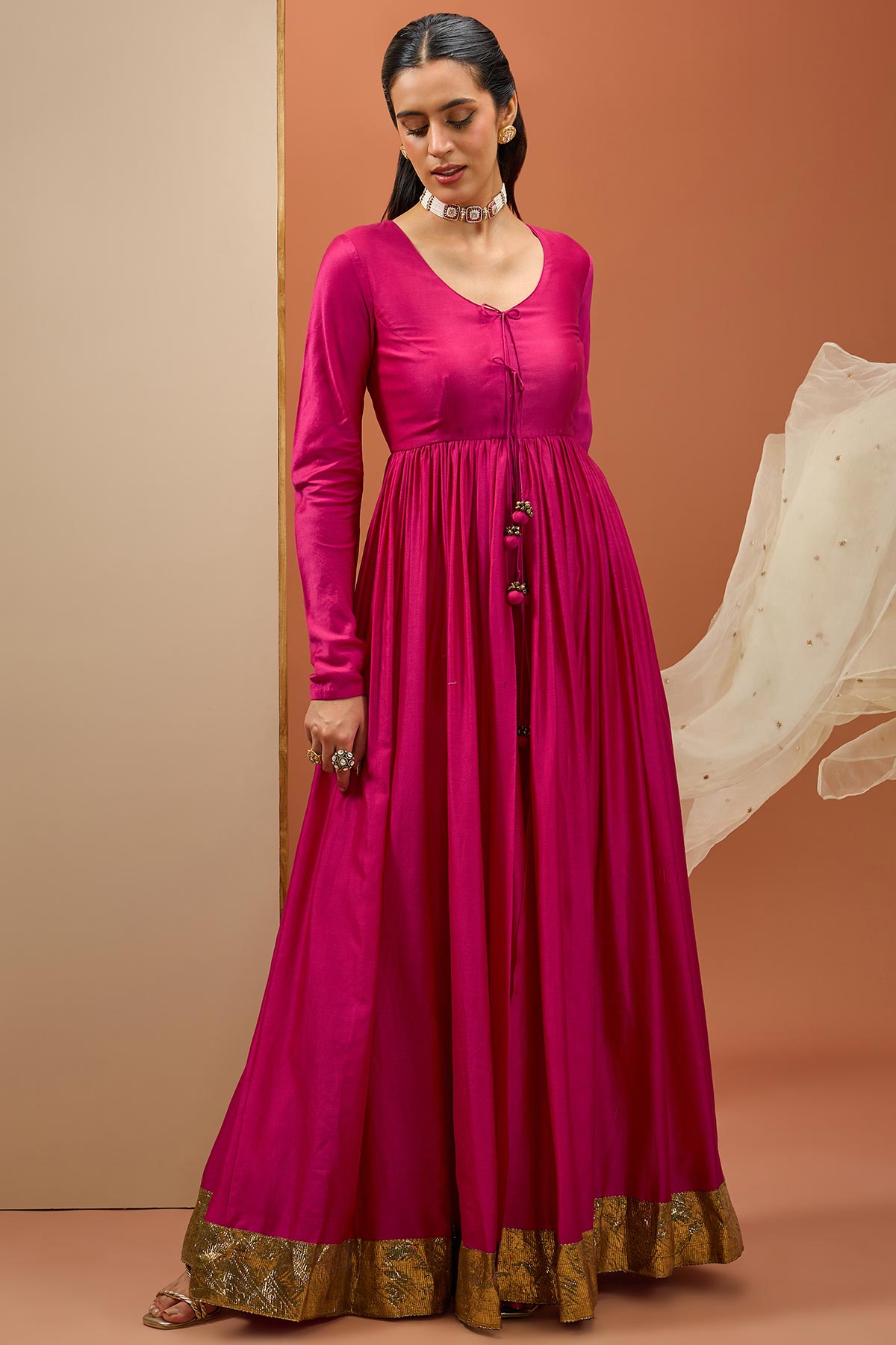 Hot Pink Lampi Anarkali Set