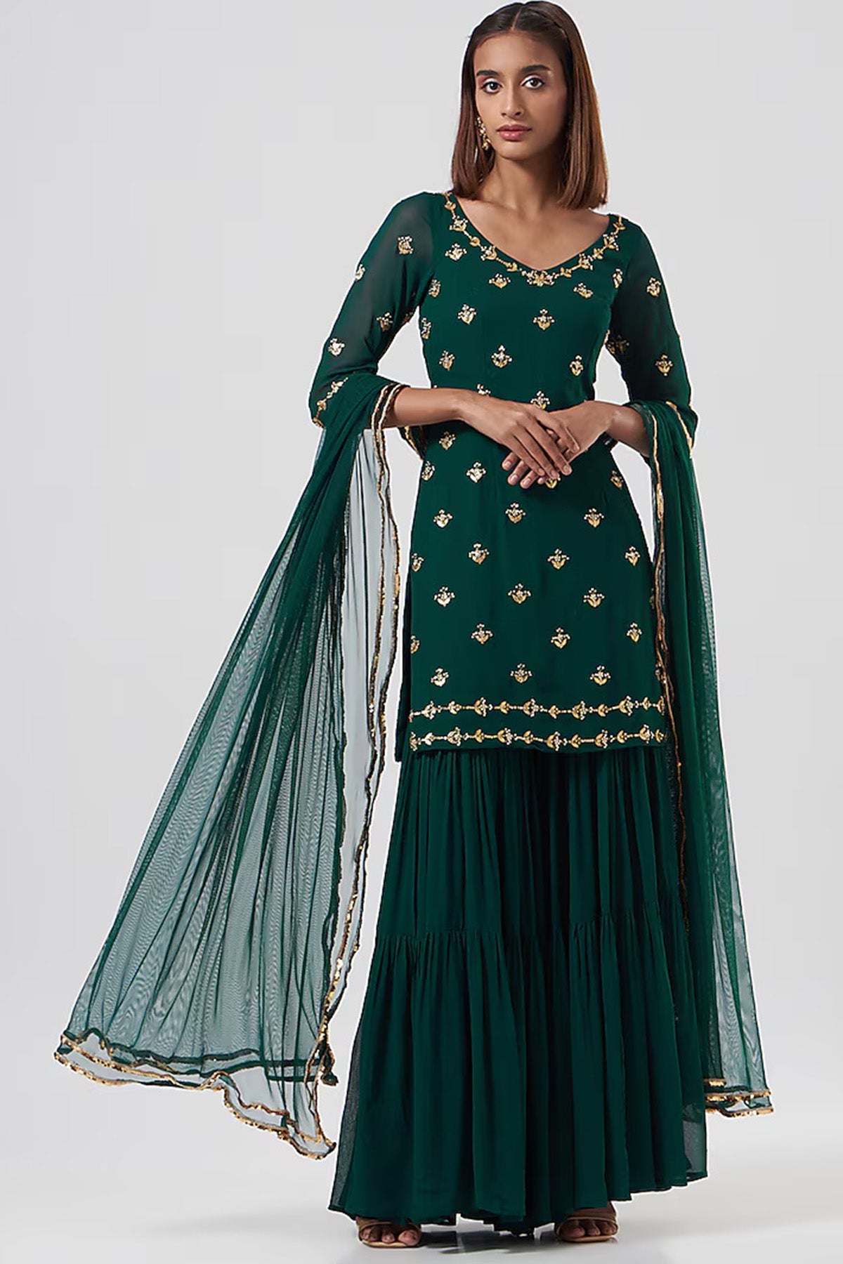 Bottle Green Georgette Sharara Set