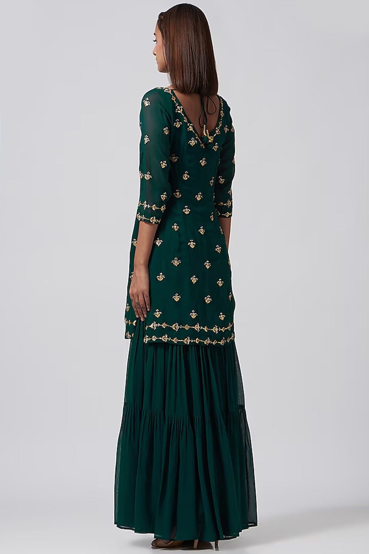 Bottle Green Georgette Sharara Set