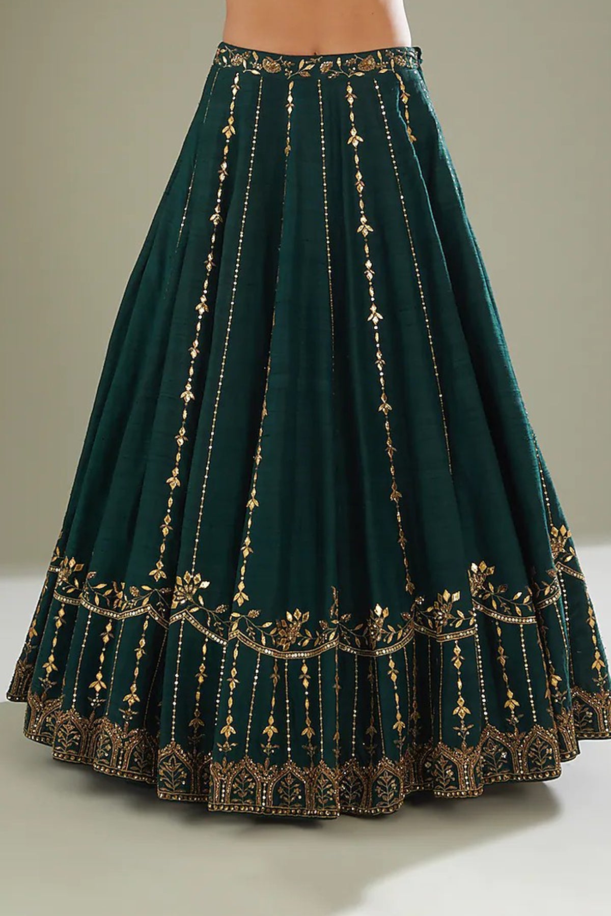 Green Raw Silk Lehenga