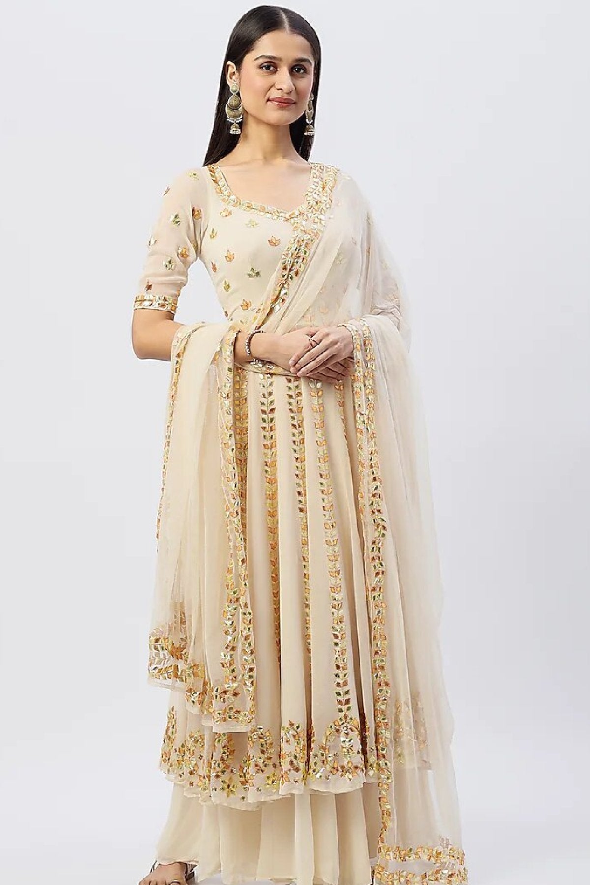 Off White Gota Anarkali Set