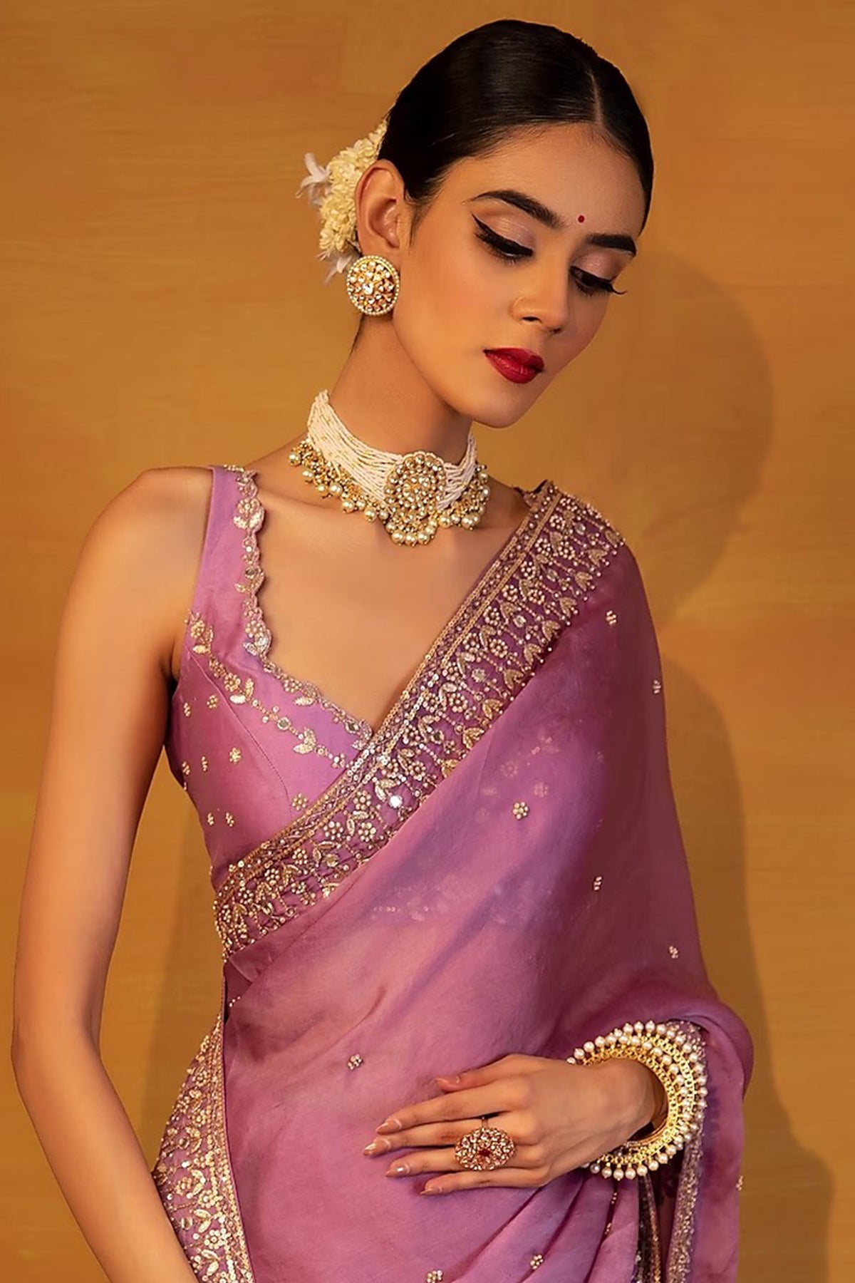 Lavender organza saree