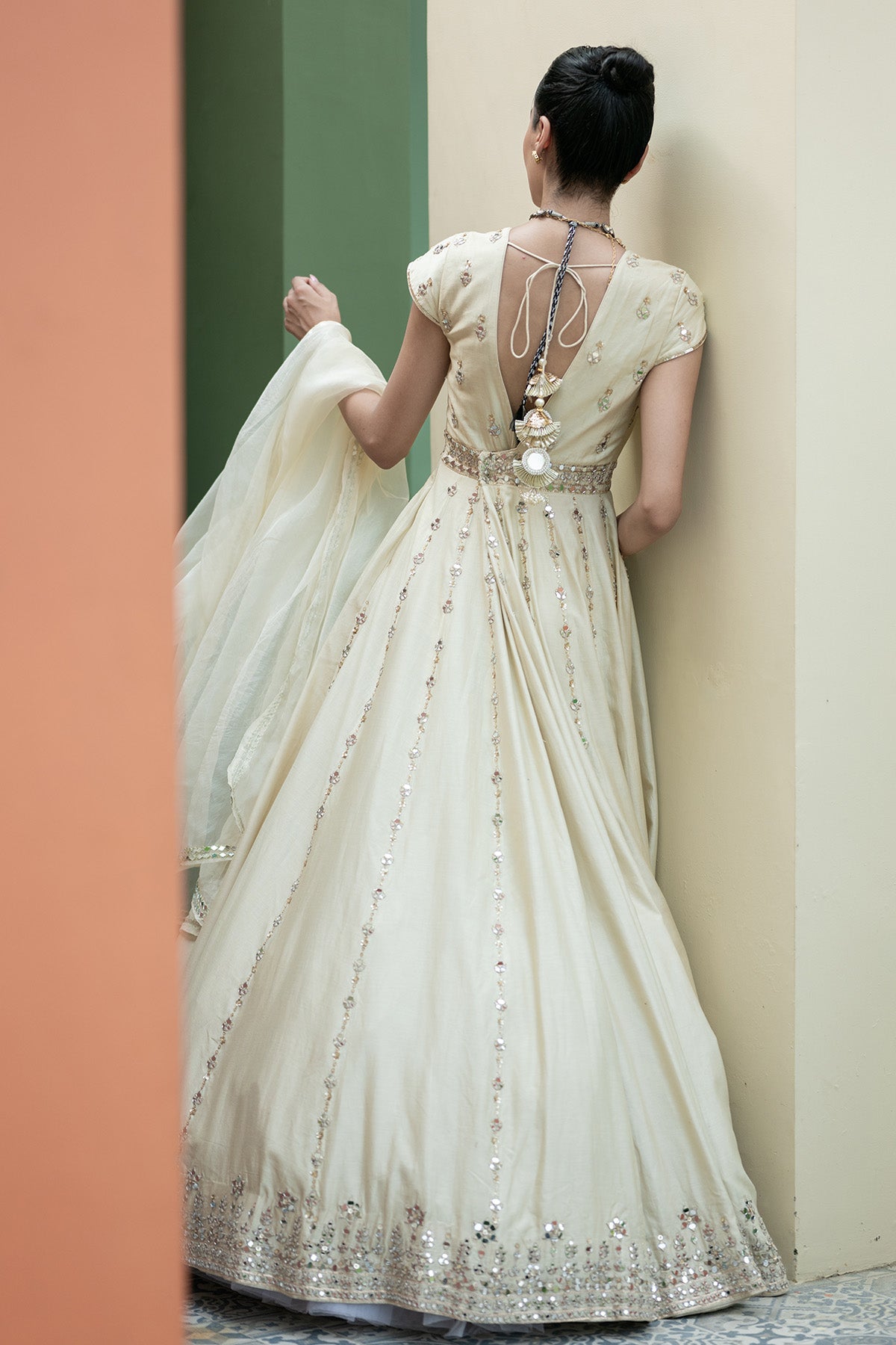 Off white Mirror anarkali Set