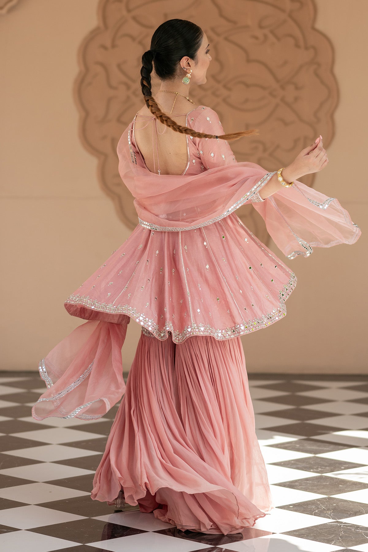 Onion Pink Peplum Sharara set