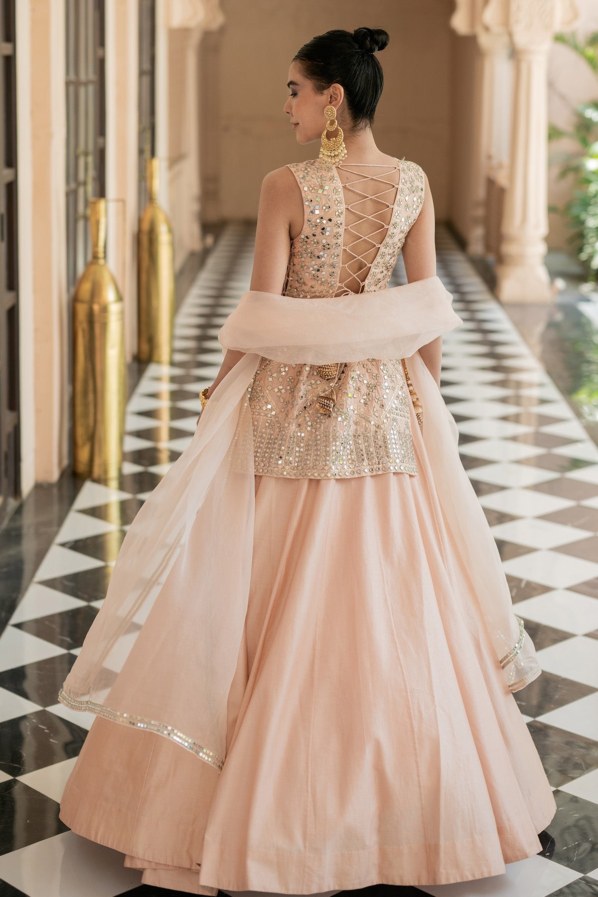 Peach Chanderi Lehenga set