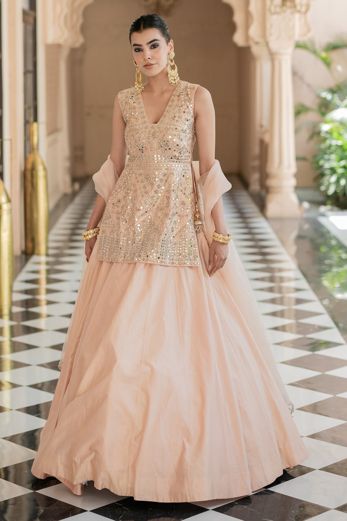 Peach Chanderi Lehenga set