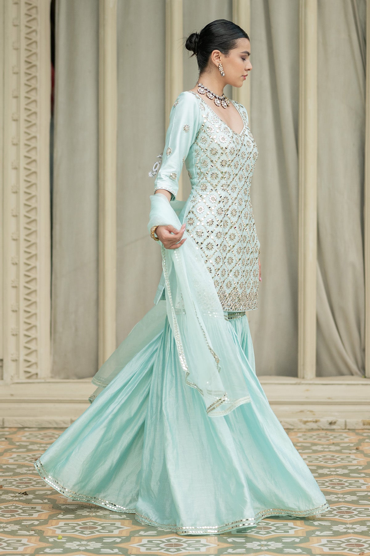 Baby blue sharara set