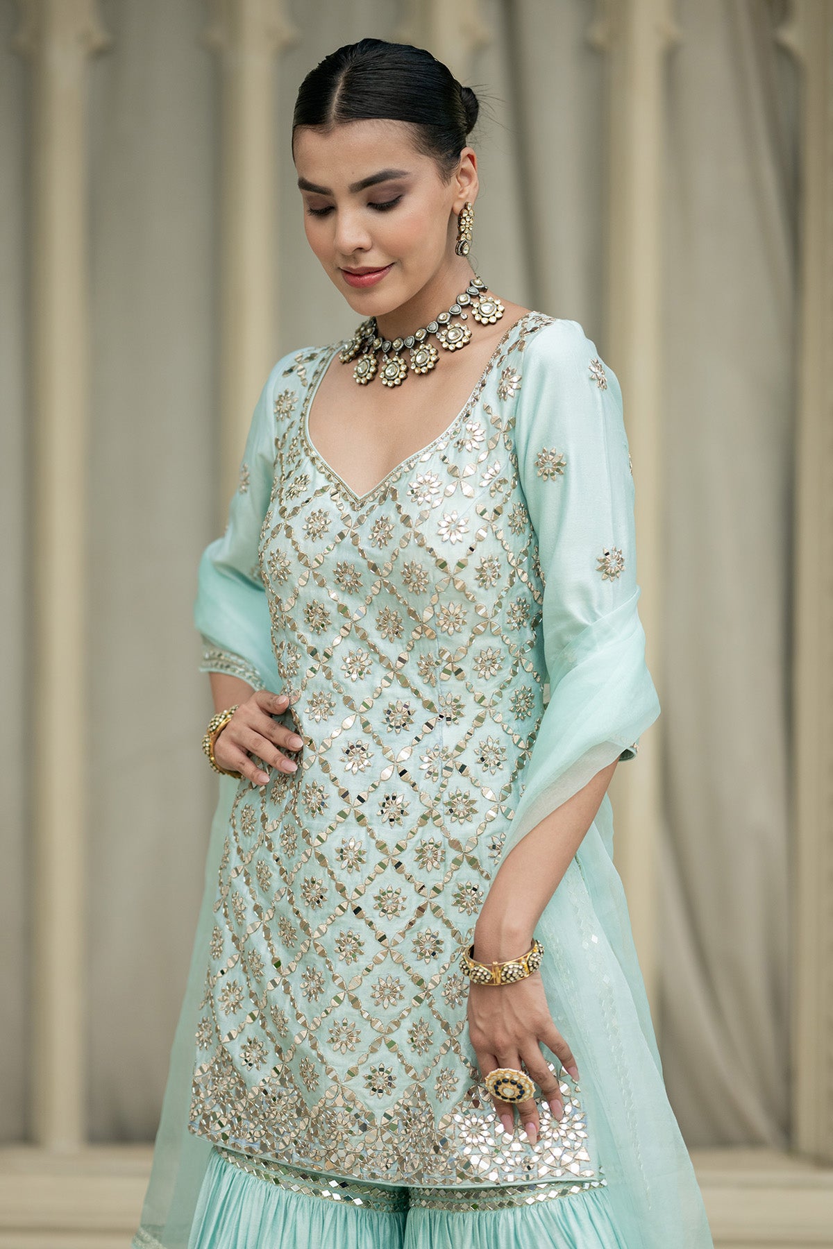 Baby blue sharara set