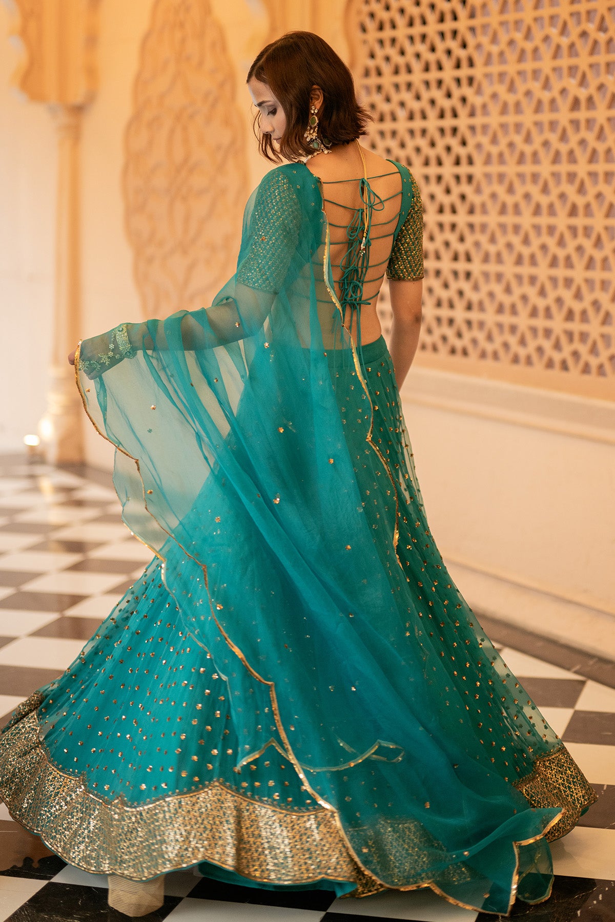 Teal green lehenga set