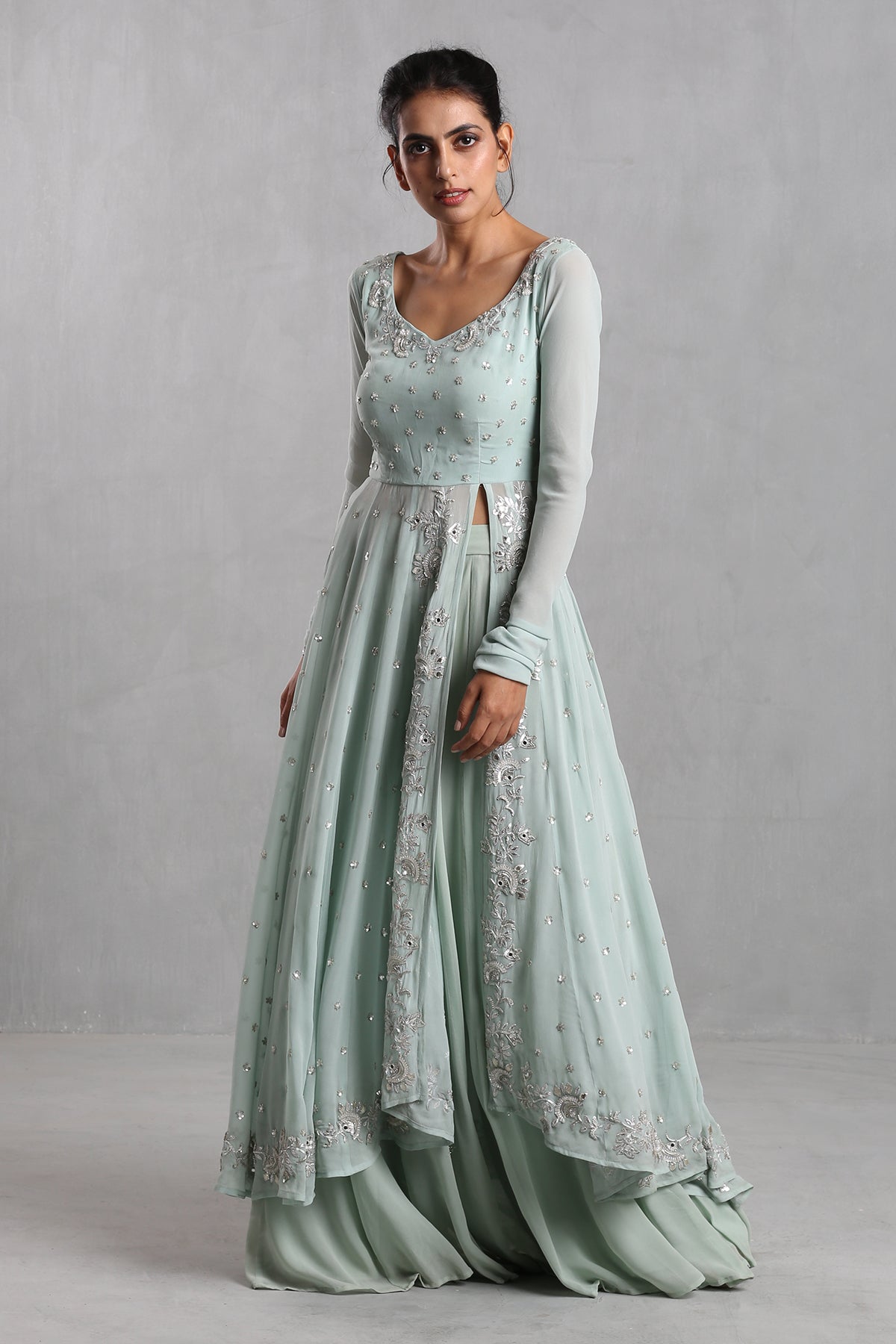 Ice Blue Embellished Anarkali Skirt Set