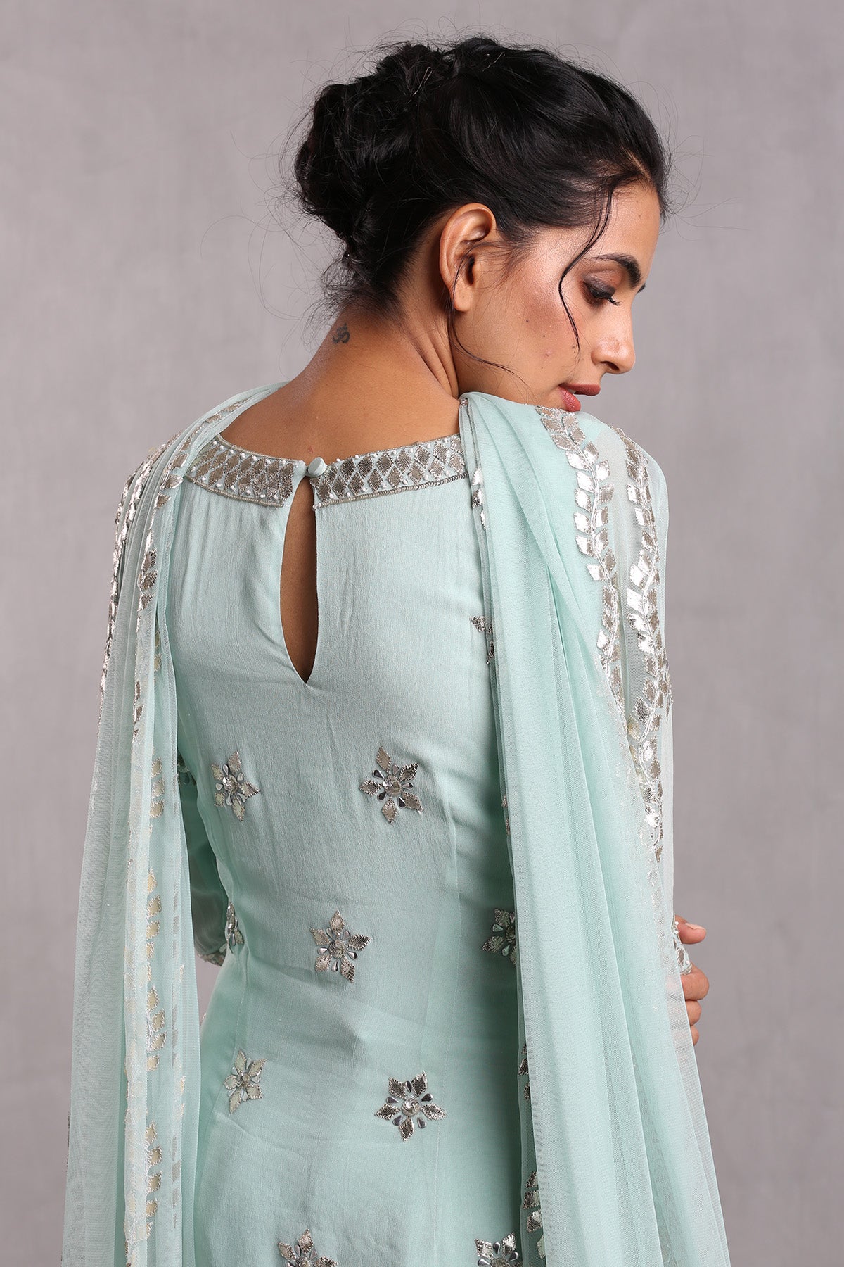 Aqua blue Embroidered Sharara Set