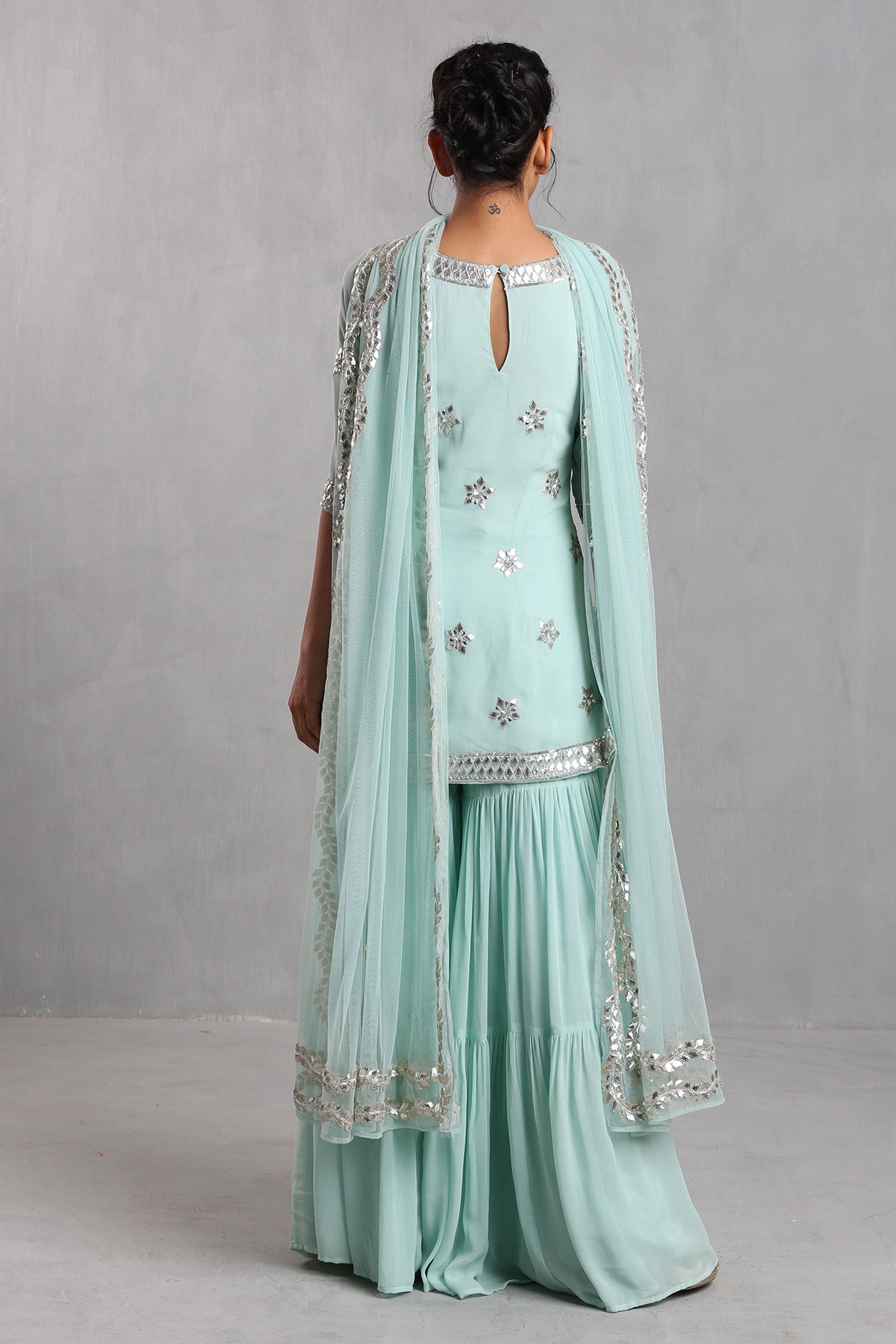 Aqua blue Embroidered Sharara Set