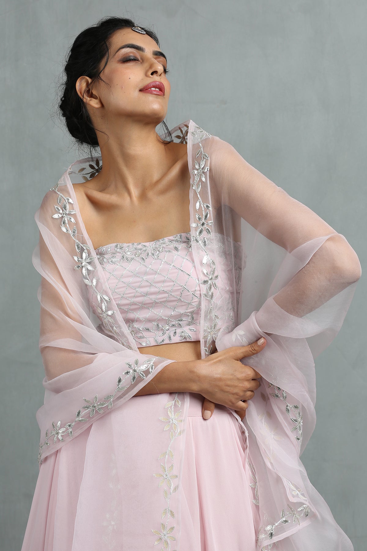 Blush Pink Crop Top, Skirt & Dupatta Set