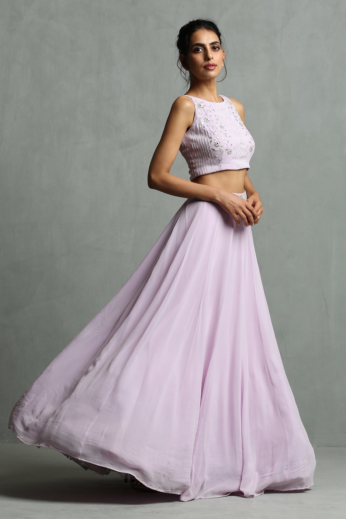 Lavender Halter Neck Crop Top & Skirt Set