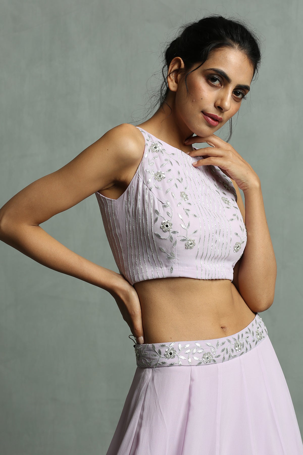 Lavender Halter Neck Crop Top & Skirt Set