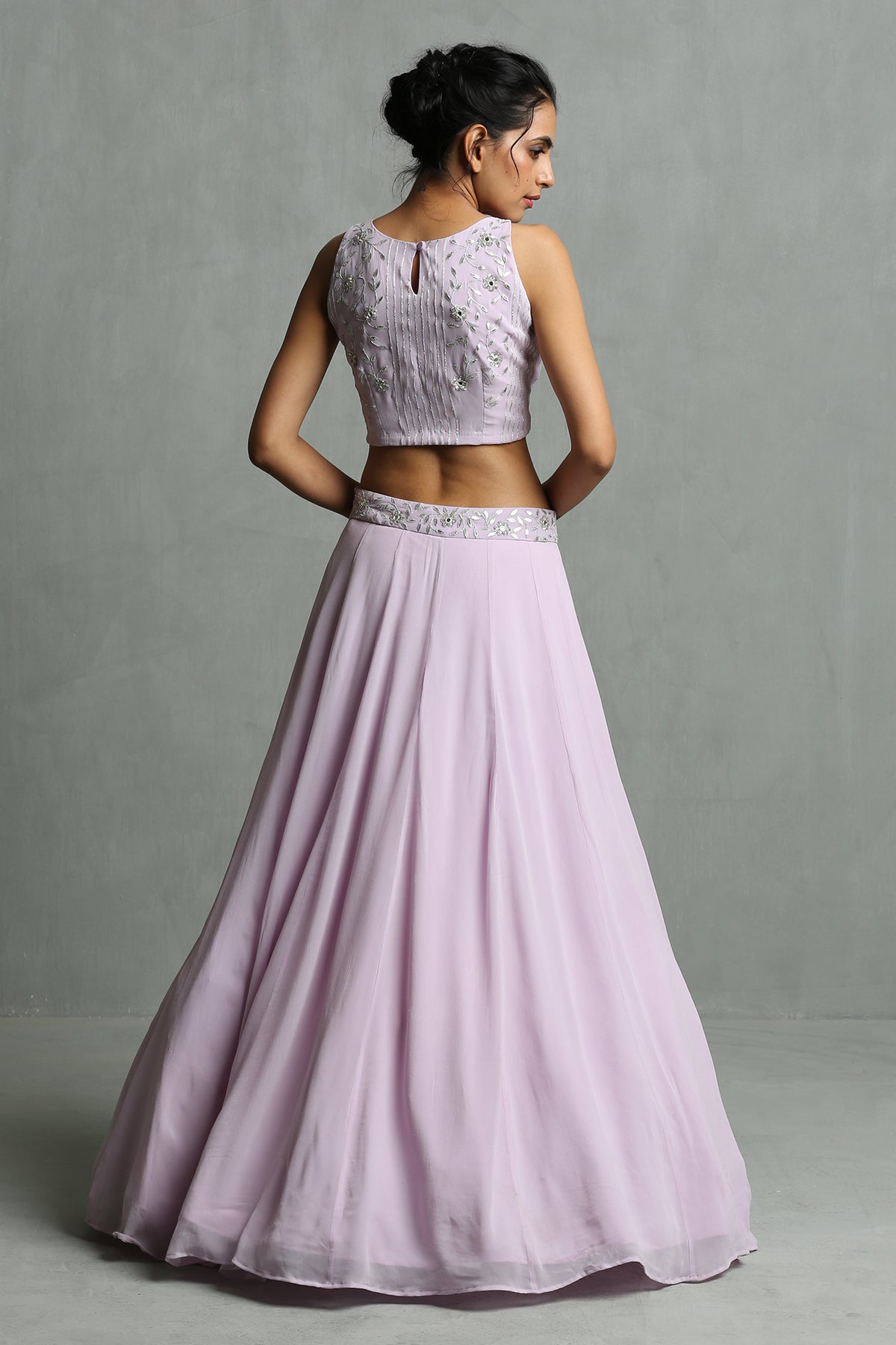 Lavender Halter Neck Crop Top & Skirt Set