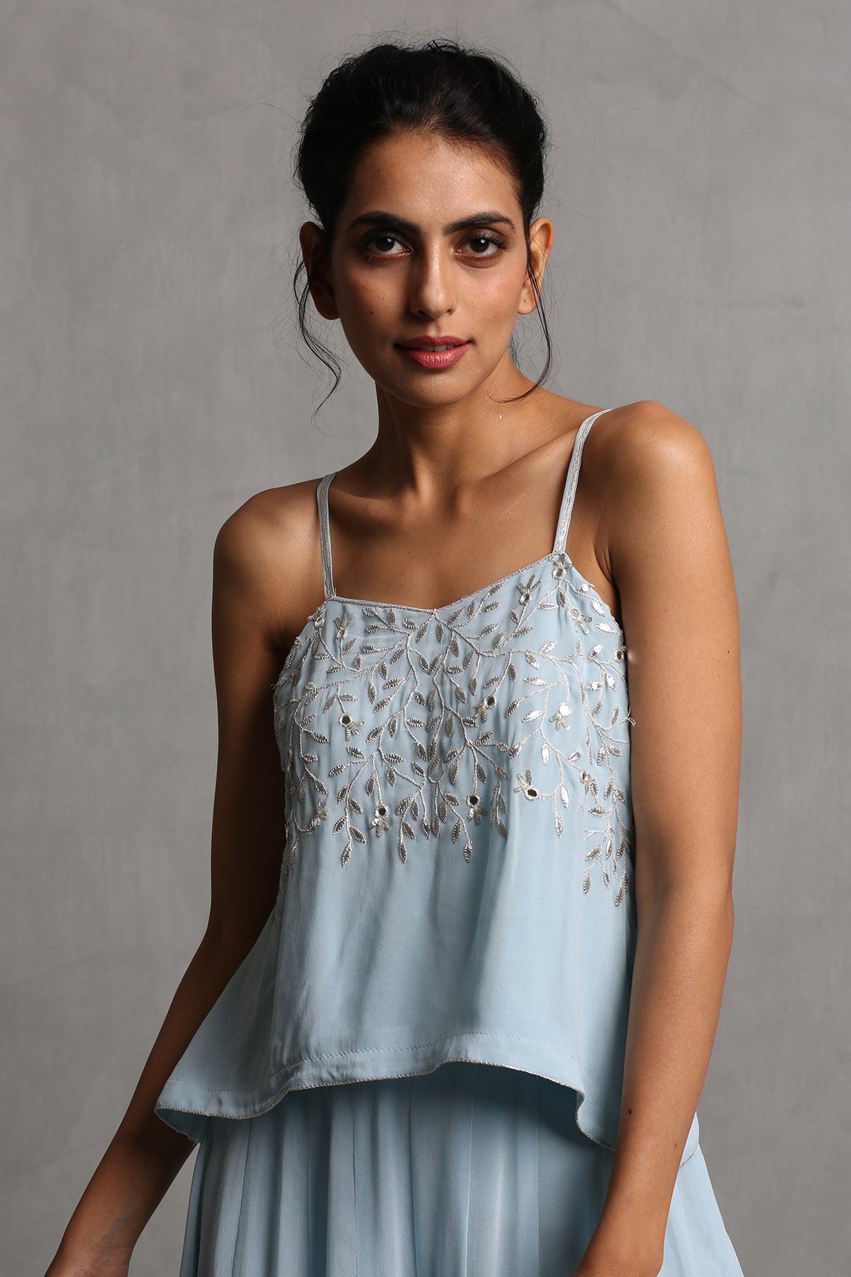 Sky Blue Spaghetti Top & Plazzo Set