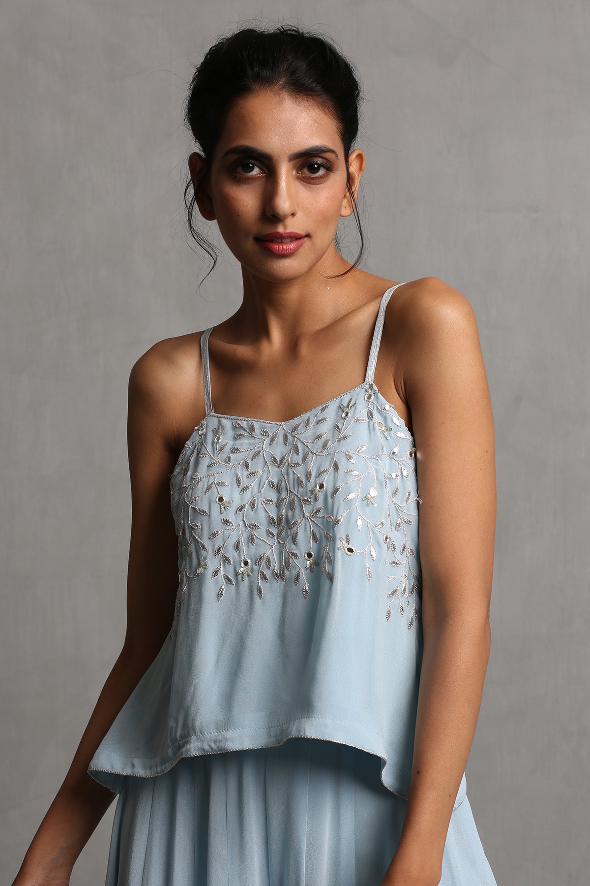 Sky Blue Crop Top With Palazzo Pants