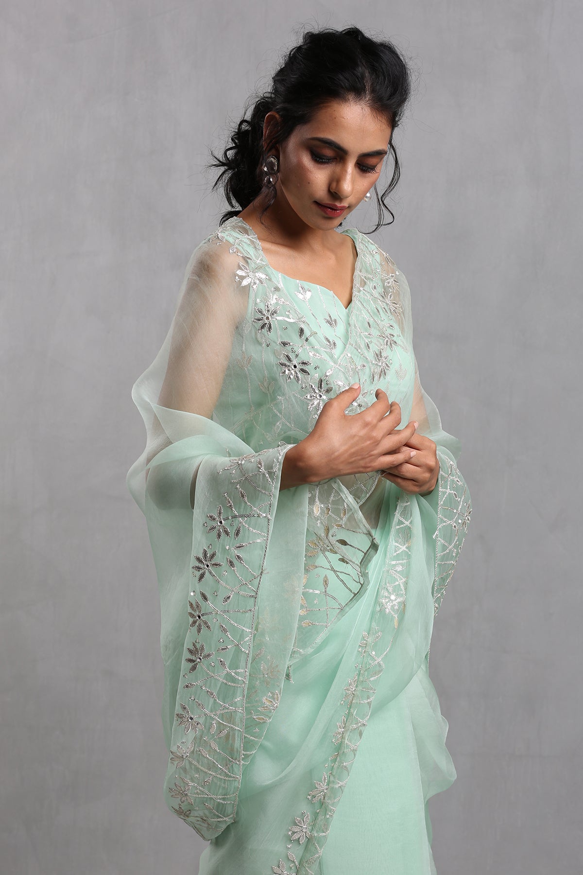 Mint Georgette Saree